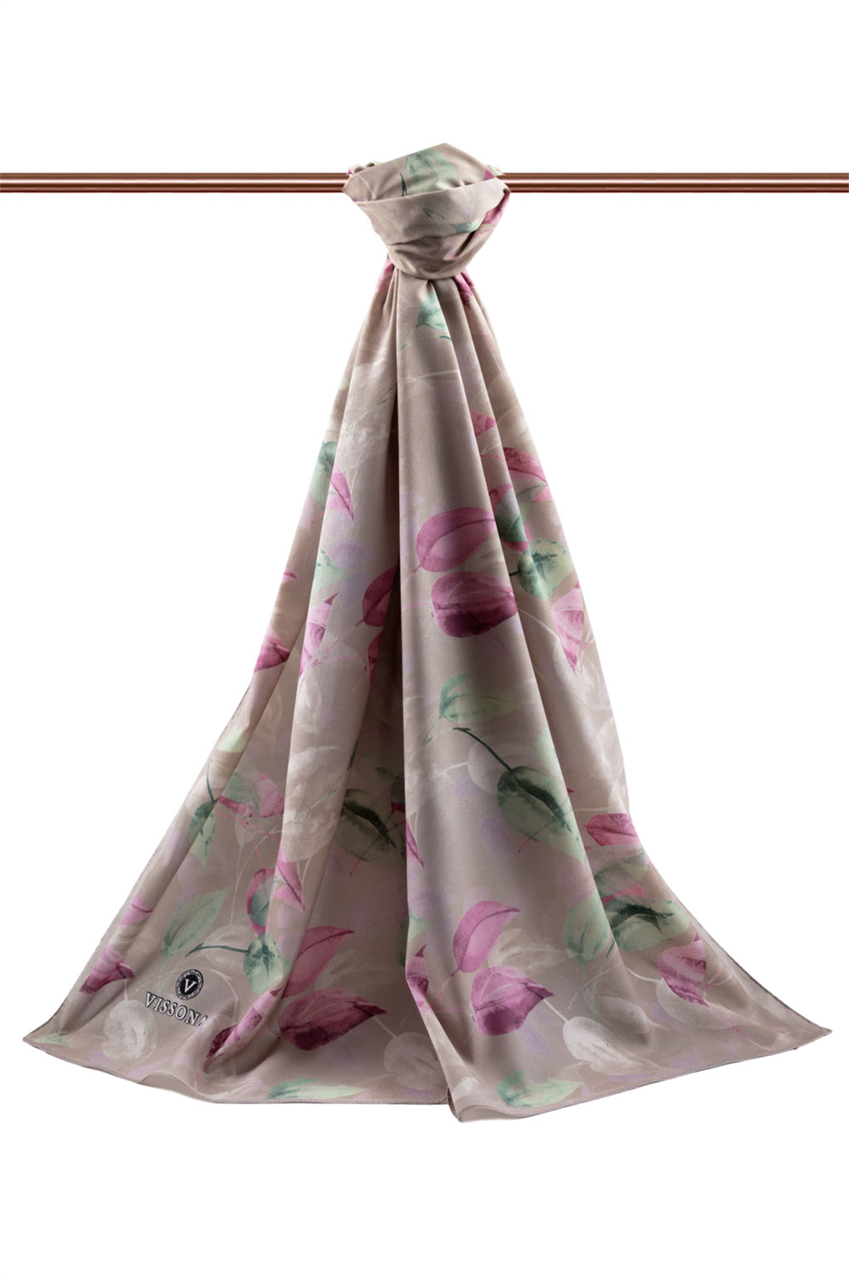 LÜKS MEDİNE İPEĞİ SONBAHAR DESENLİ PEMBE RENKLİ 75X195 KIRIŞMAZ ŞAL MOSS KREP DİKİŞ TİPİ İTALYAN DİKİŞLİ
