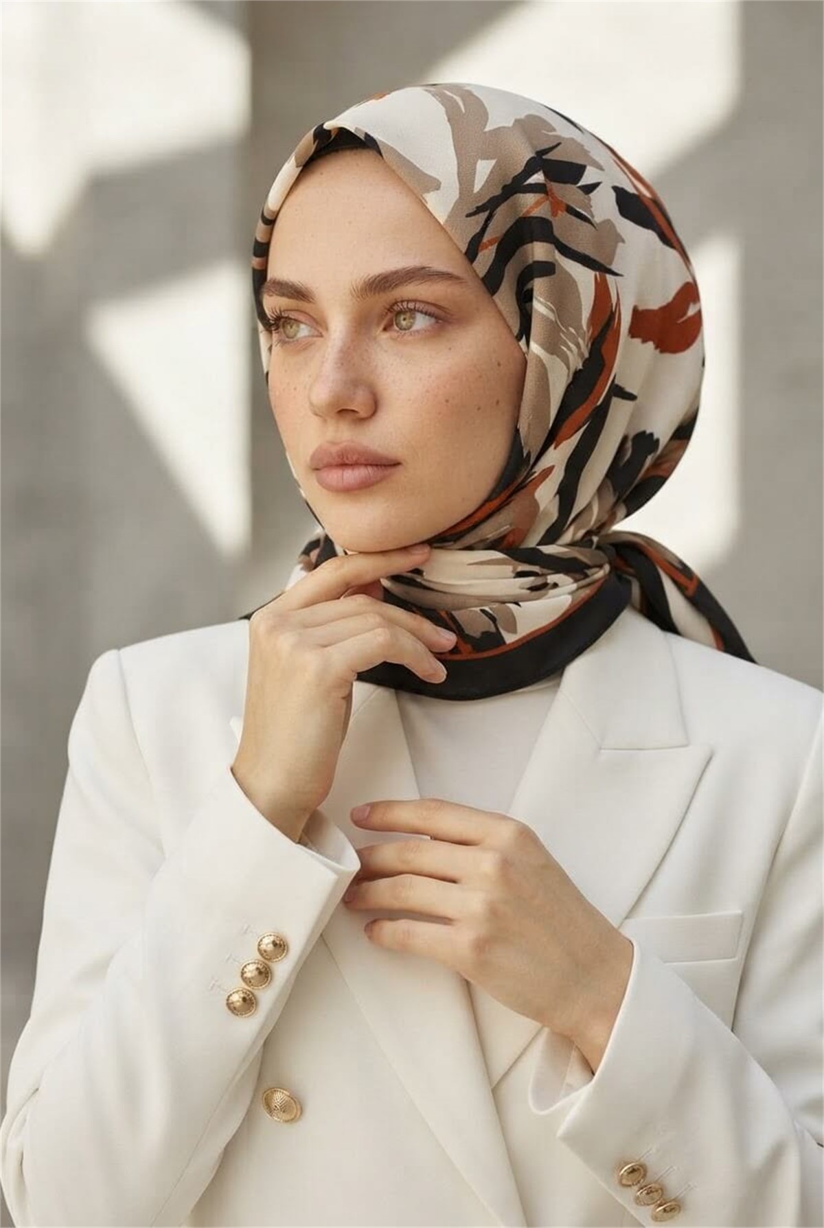 KREP YAPRAK DESENLİ SİYAH - TABA RENKLİ 75X195 KIRIŞMAZ ŞAL