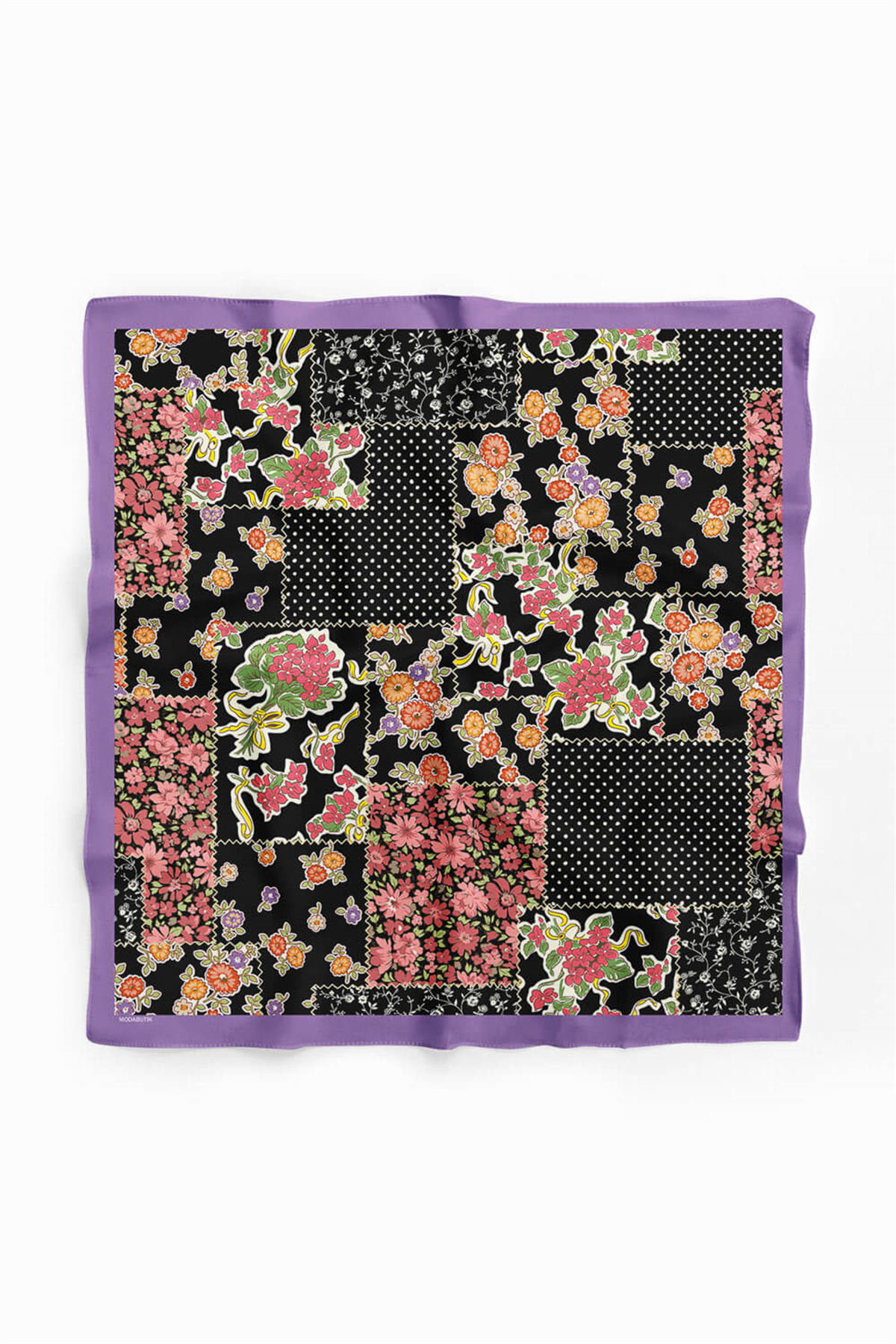 A47 Kadın Patchwork Desenli Bandana 50x50 DG0114-22
