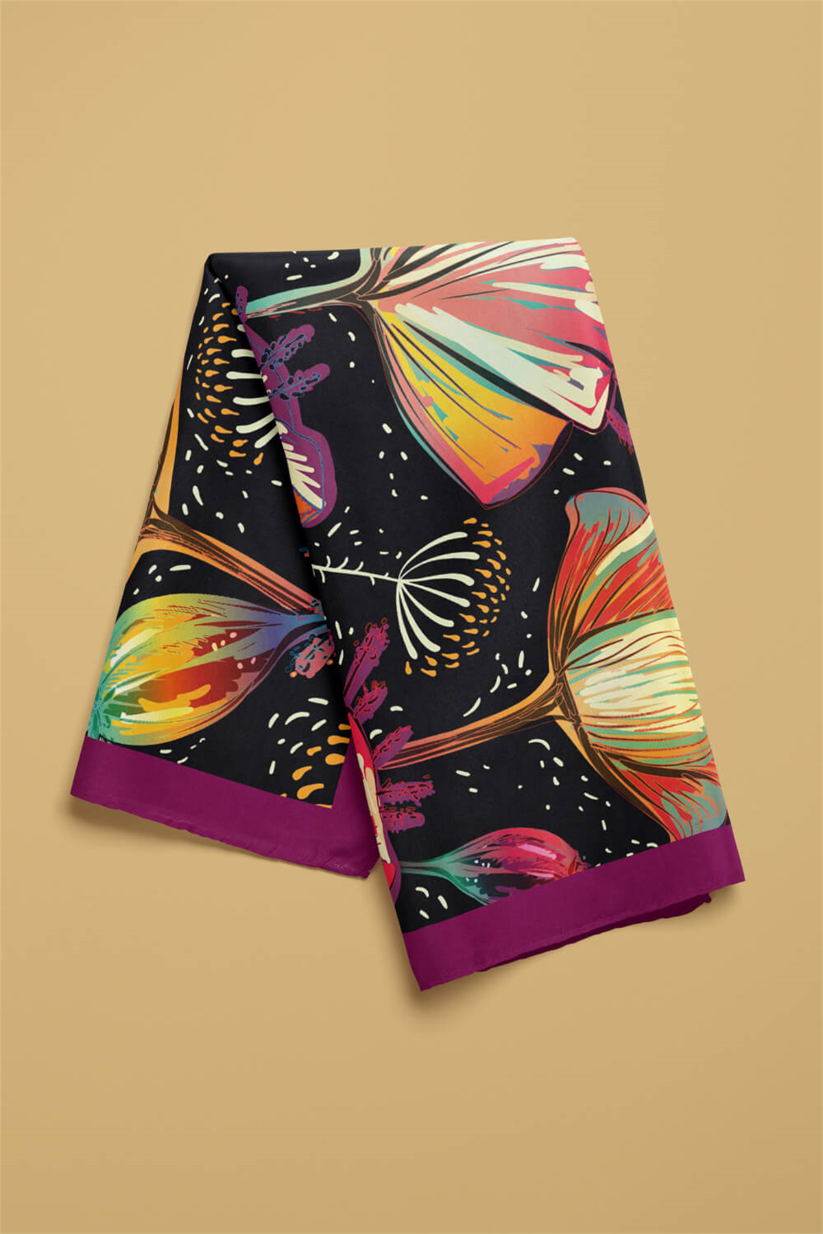 B33 Kadın Flow Desenli Bandana 50x50 Siyah DG0173-22