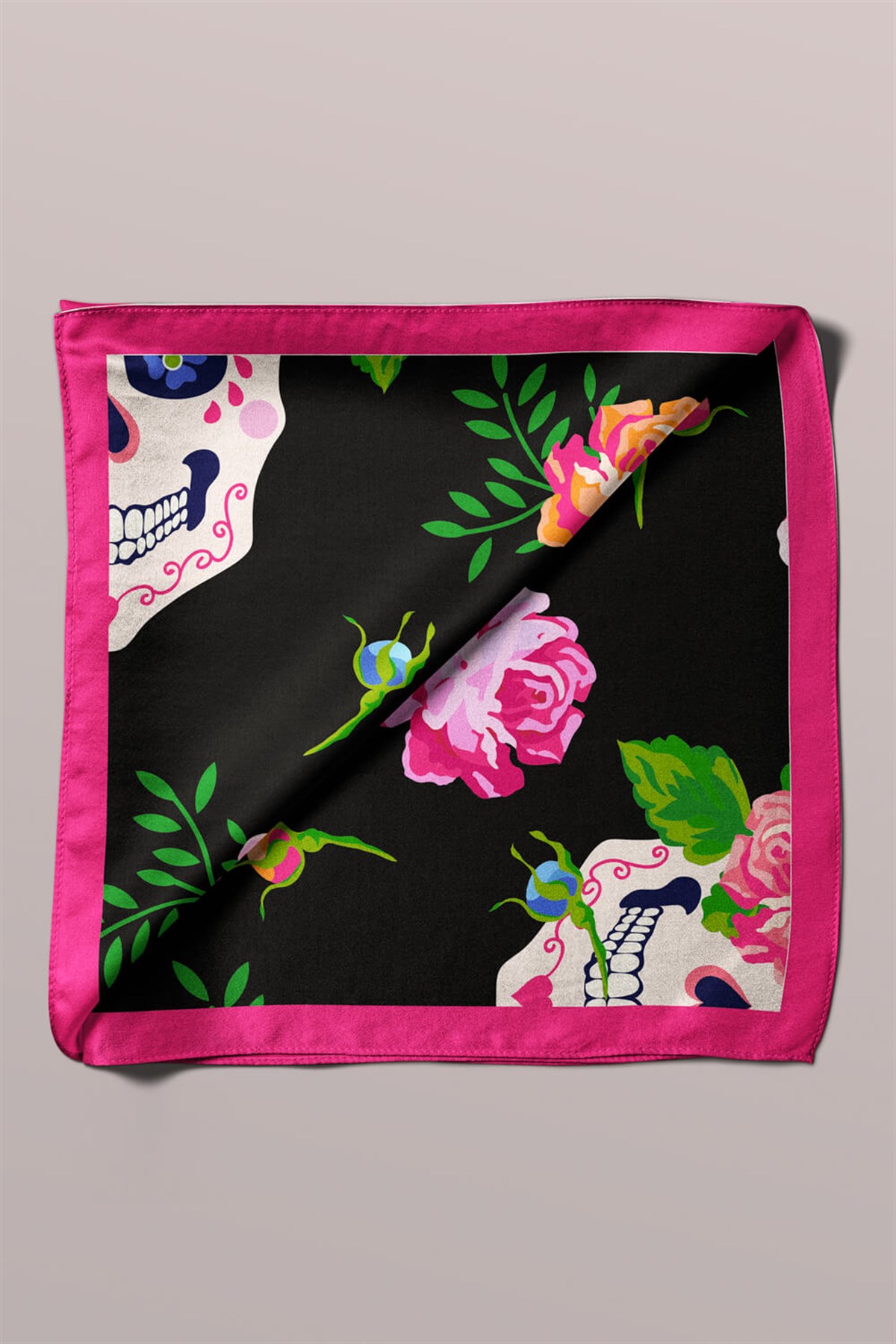 B25 Violla Kurukafa Desenli Çiçekli Bandana