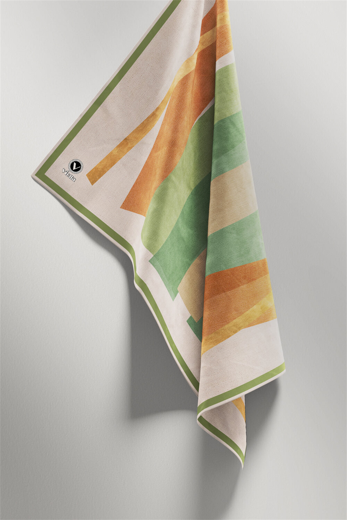 Twill Geometrik Desenli Haki Renkli 90x90 Eşarp (İpek İçermez) Kenar Dikiş Şekli El Dikişli