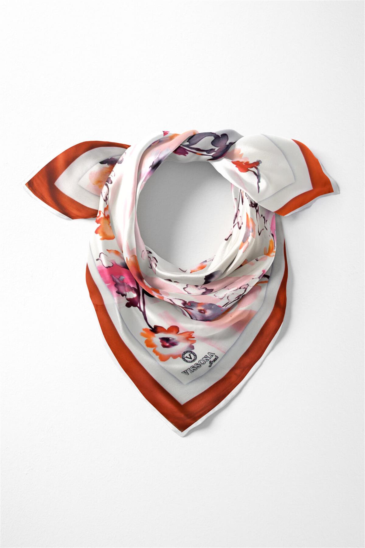 %100 İpek Kadın Desenli Bandana 80x80