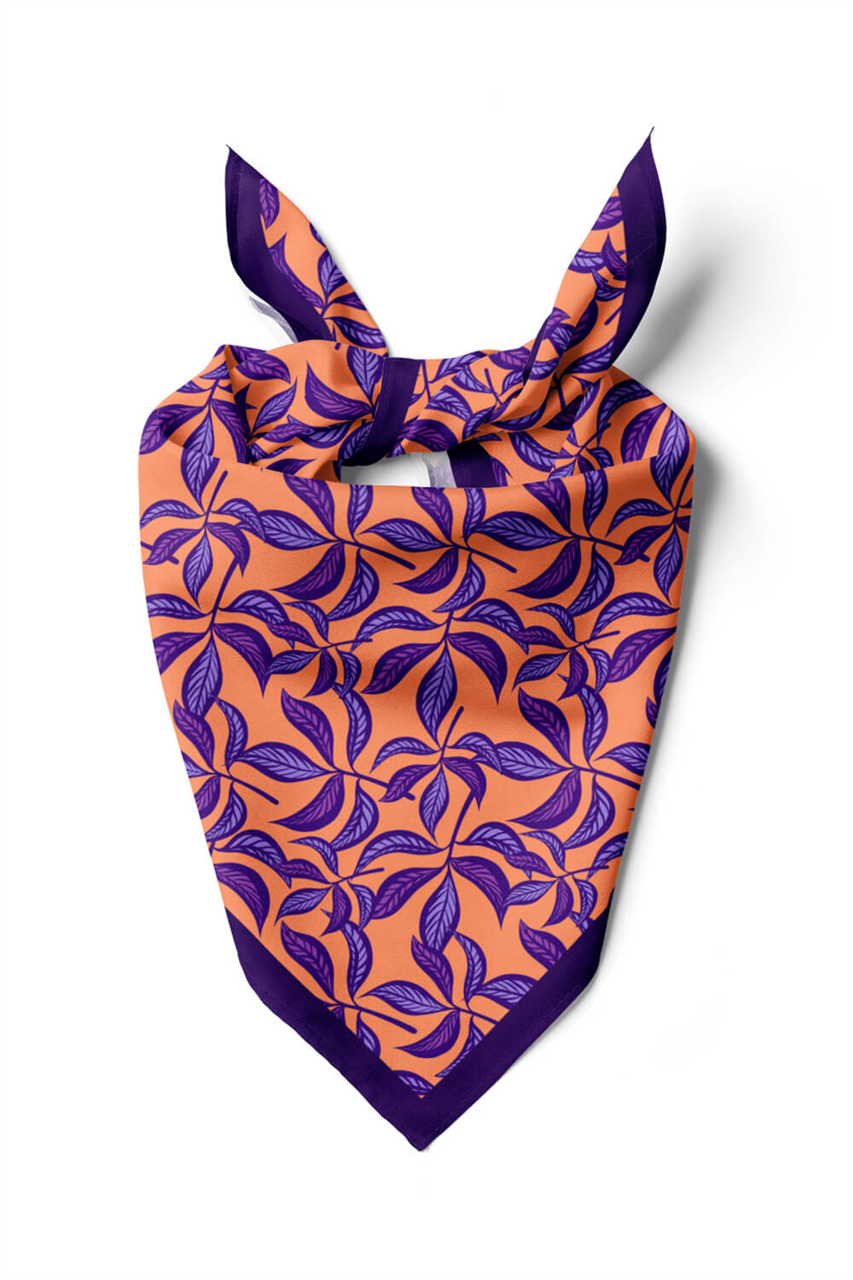 Kadın Mor Turuncu Basil Desenli 50x50 Bandana HYL DG0801-22