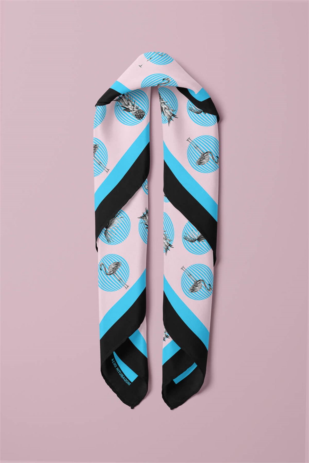 Kadın Mavi Flamingo Desenli 50x50 Bandana DG0614-22