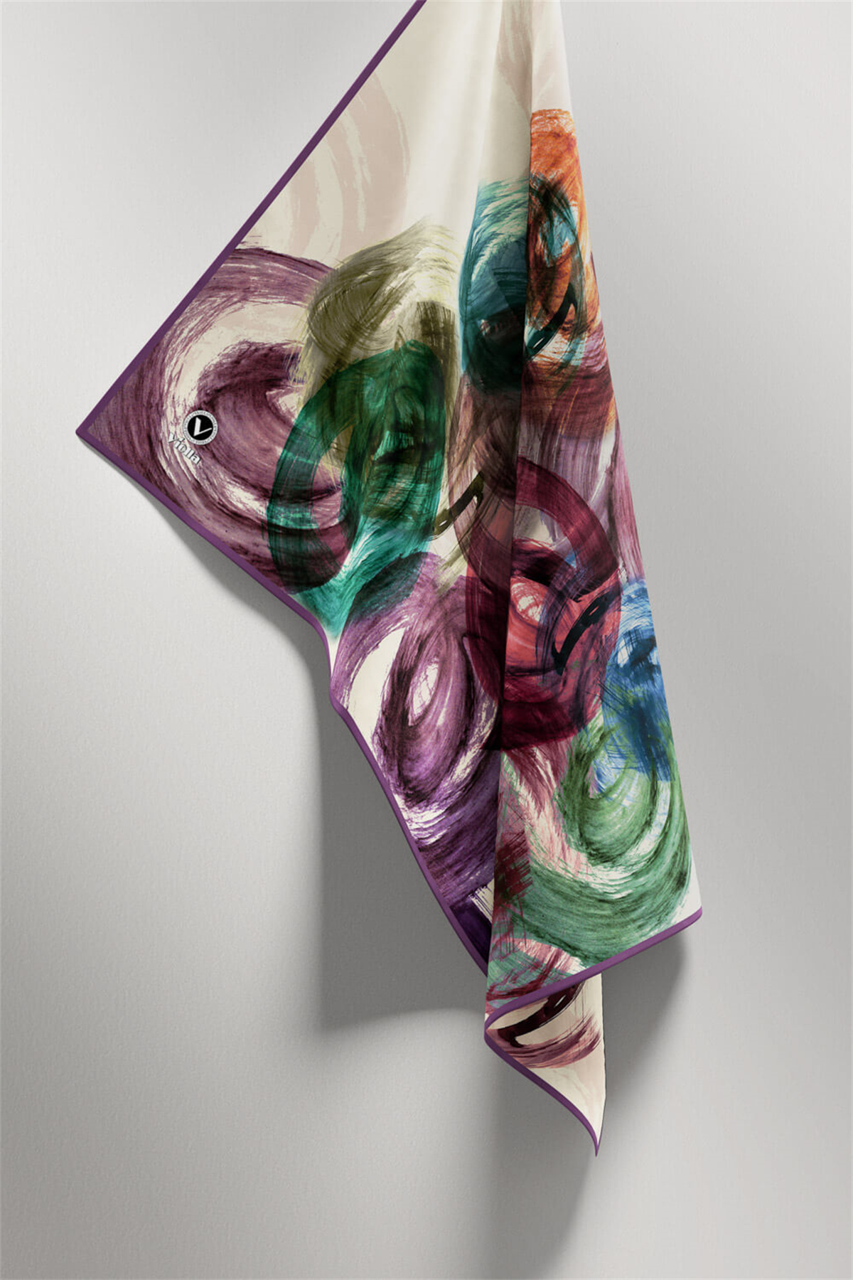 Twill Fırça Efektli Desenli Lila Renkli 90x90 Eşarp (İpek İçermez) Kenar Dikiş Şekli El Dikişli