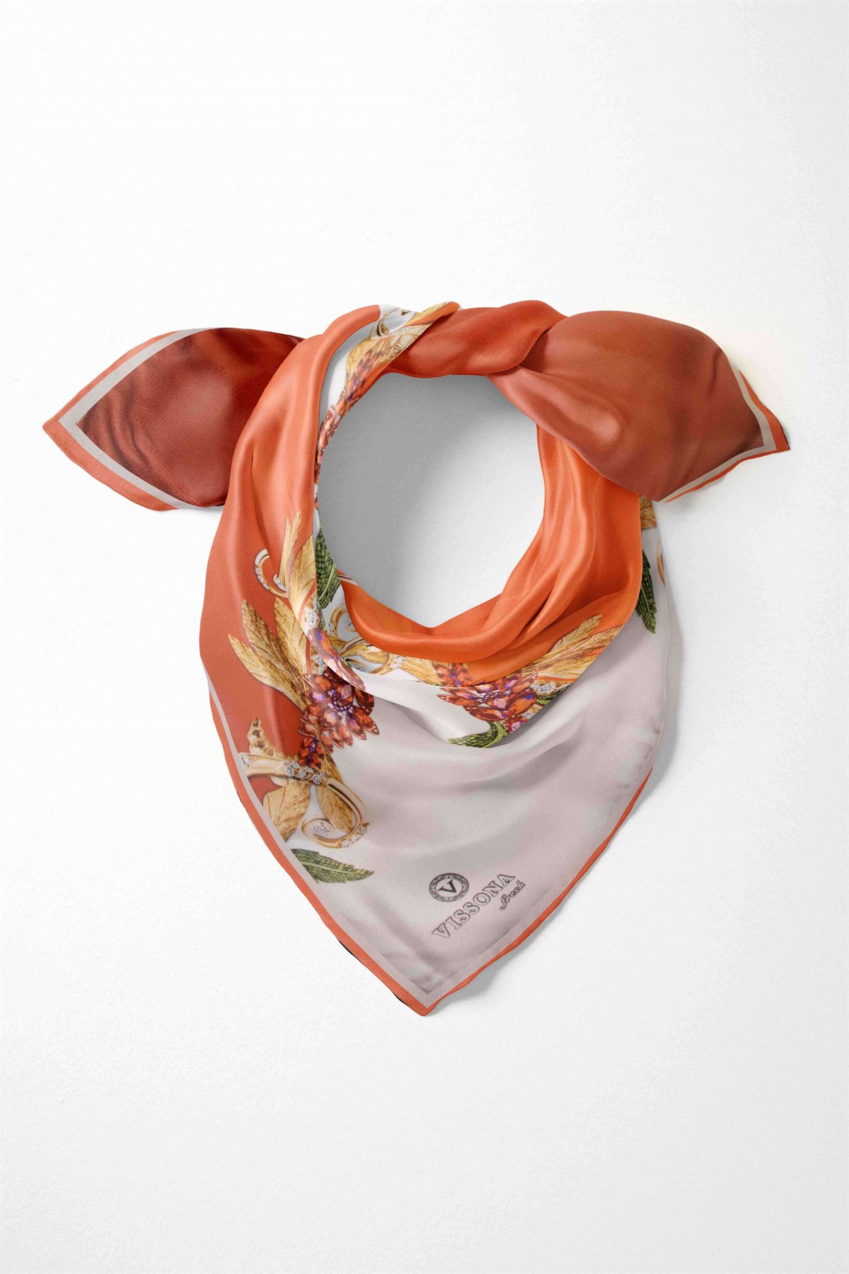 %100 İpek Kadın Desenli Bandana 80x80