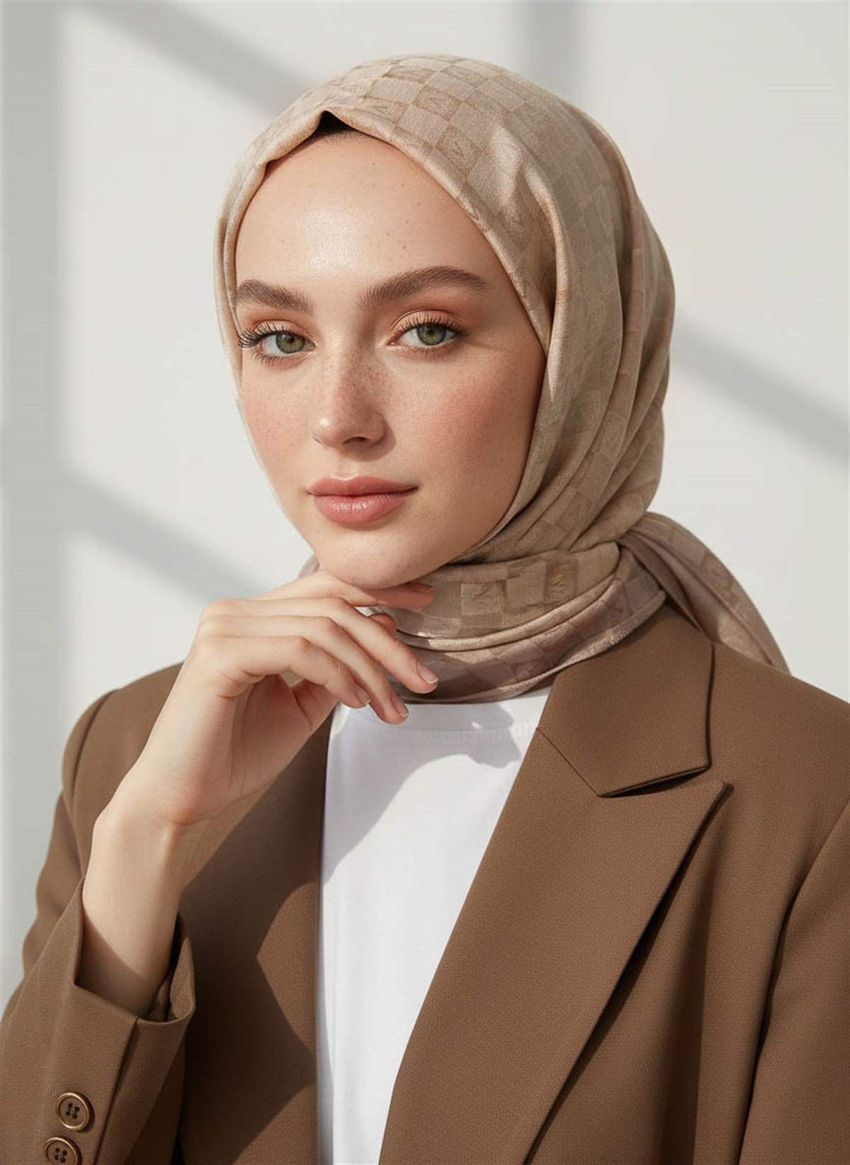 Vissona %57 İPEK %43 PAMUK Degrade Desenli Krem Renkli Şal -  70x190 Dikiş Tipi İtalyan Dikişli