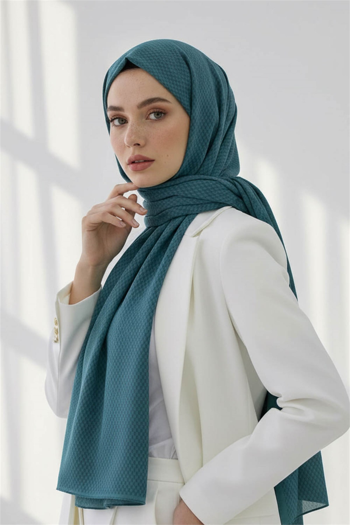 KREP HASIR DESENLİ PETROL YEŞİLİ RENKLİ 75X195 KIRIŞMAZ ŞAL