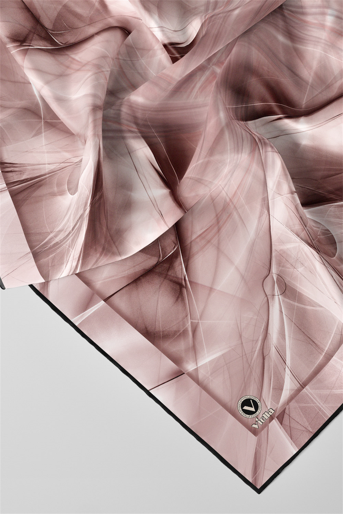 Twill Soyut Desenli Pudra Renkli 90x90 Eşarp (İpek İçermez) Dikim Şekli : El Dikişi