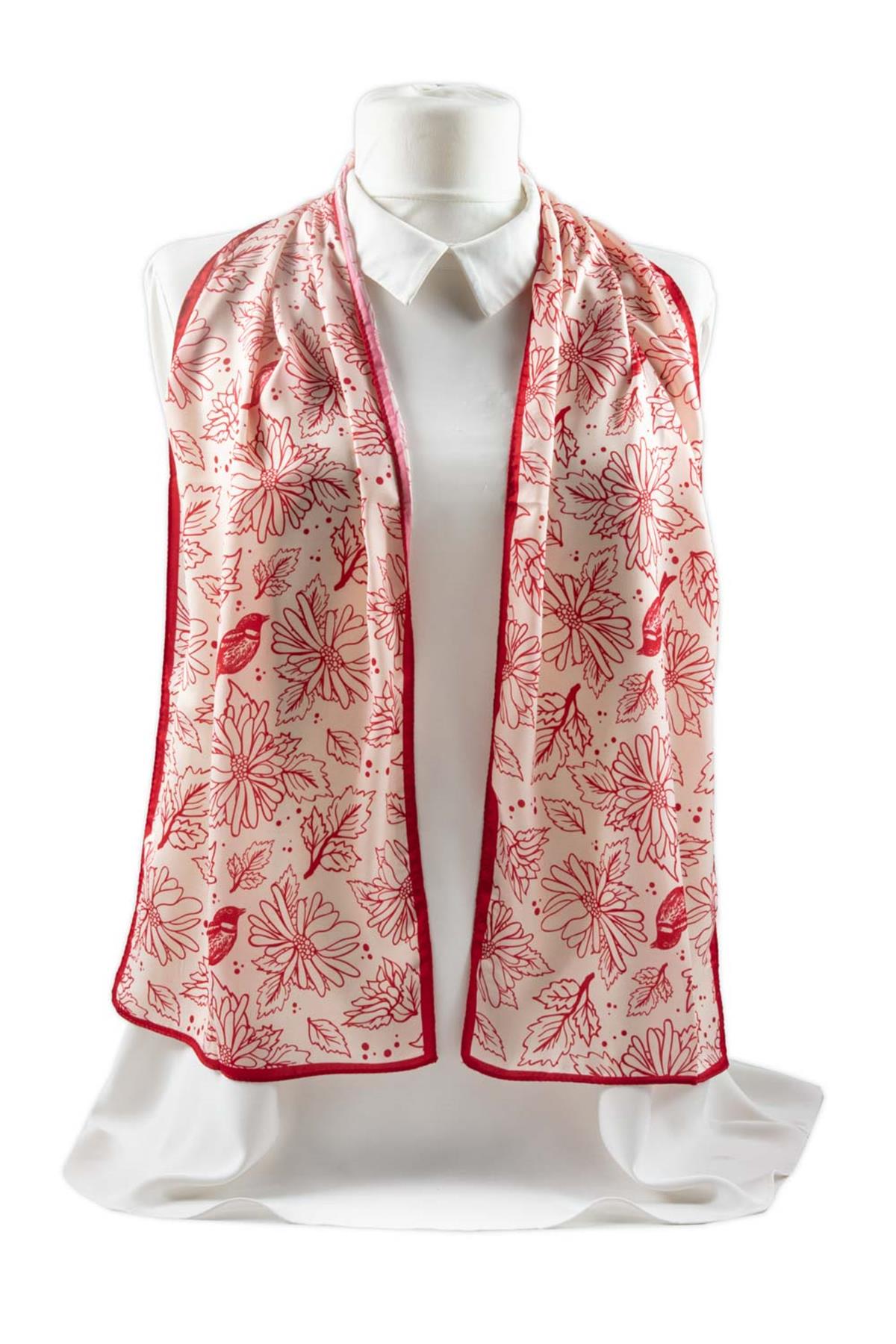 Çiçek ve Kuş Desenli Fular 30x140