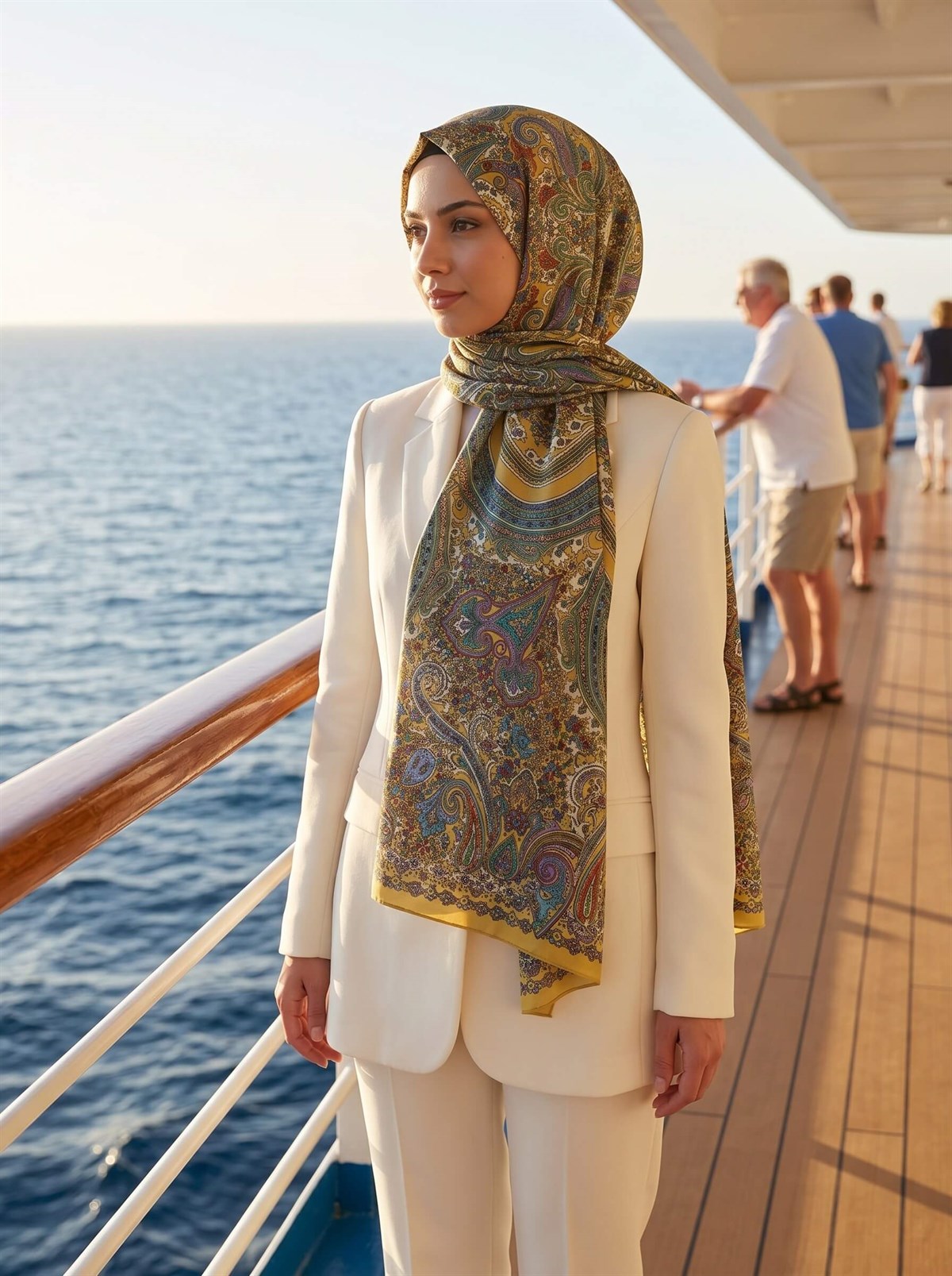 100% İpek Etro Desenli Gold - Mor Renkli 92x210 Şal