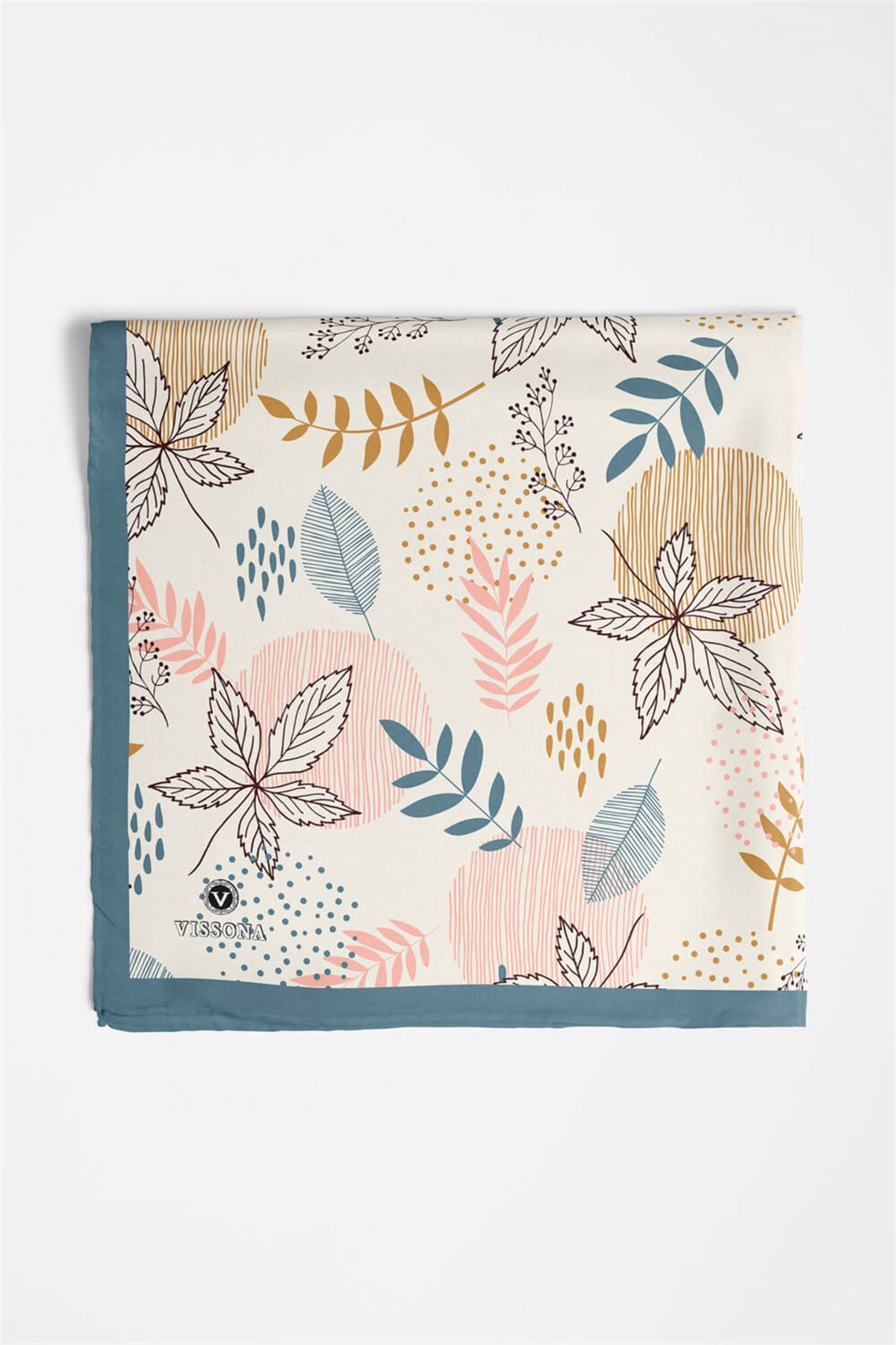 %100 İpek Yaprak Desenli Kadın Bandana