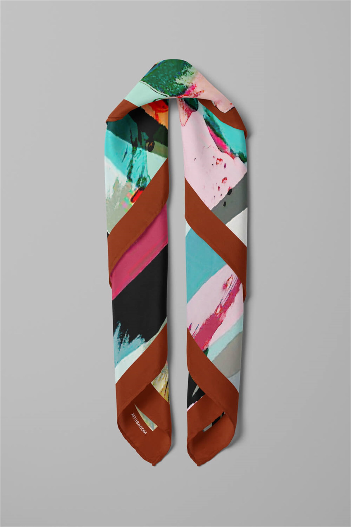 Y8 Kadın Sulu Boya Desenli Bandana 50x50 Gri DG0479-22