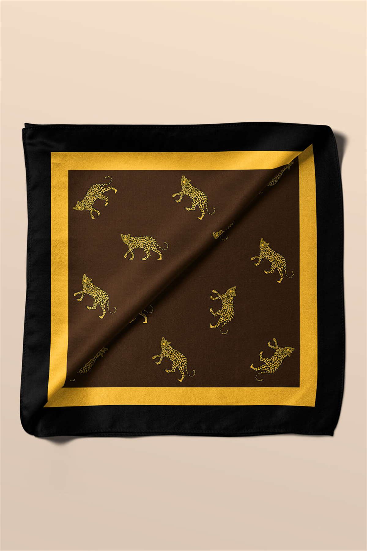 A27 Kadın Kahverengi Hardal Leo Desenli 50x50 Bandana HYL DG0948-22