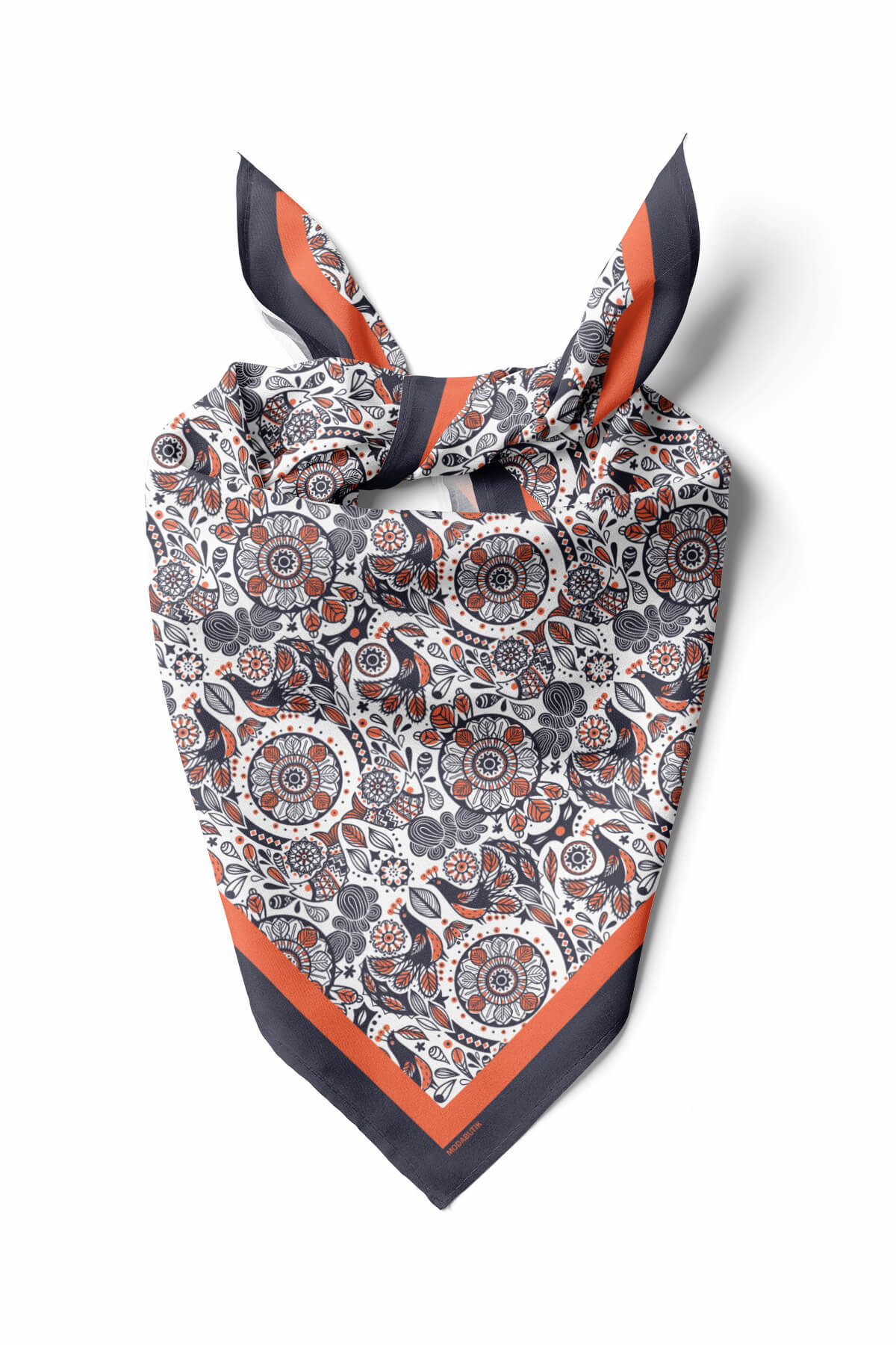 Kadın Turuncu Tavuskuşu  Desenli 50x50 Bandana  DG0633-22