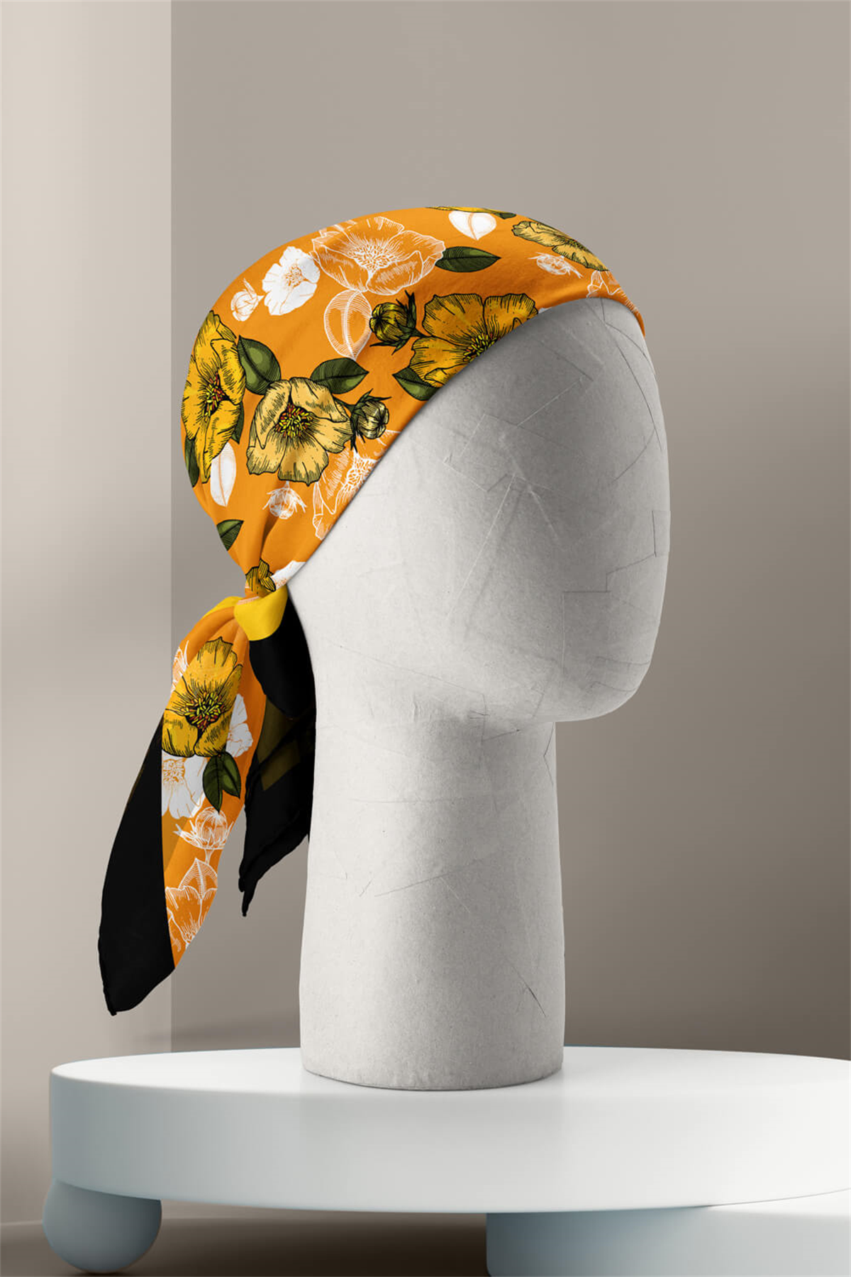 C98 Kadın Kavuniçi Sarı Sevda Desenli 50x50 Bandana HYL DG0993-22