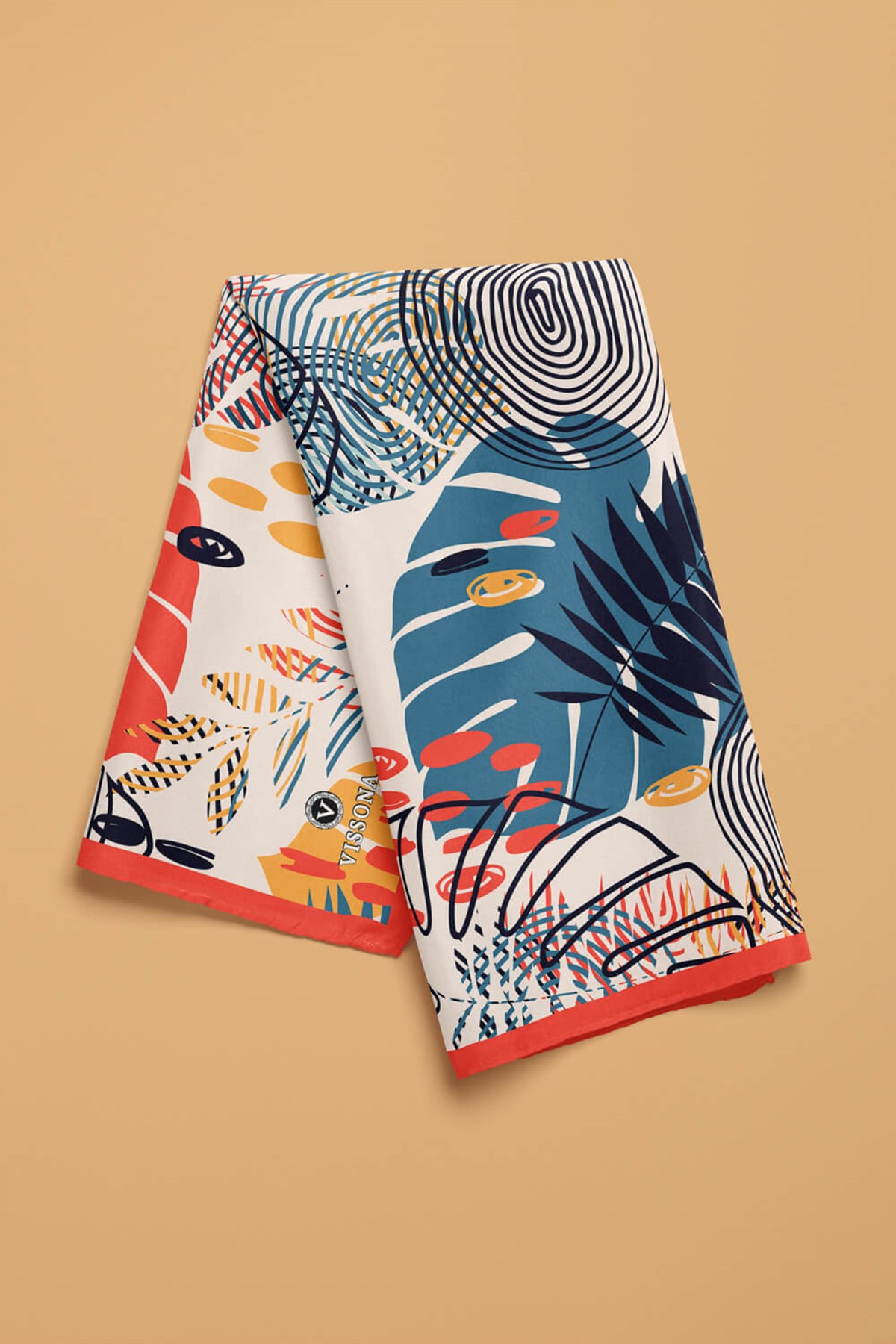 %100 İpek Yaprak Desenli Kadın Bandana