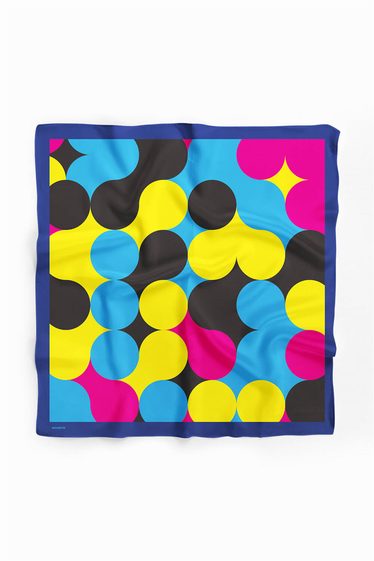 E30 Kadın Egzotik Desenli Bandana 50x50 Mavi Sarı DG0334-22