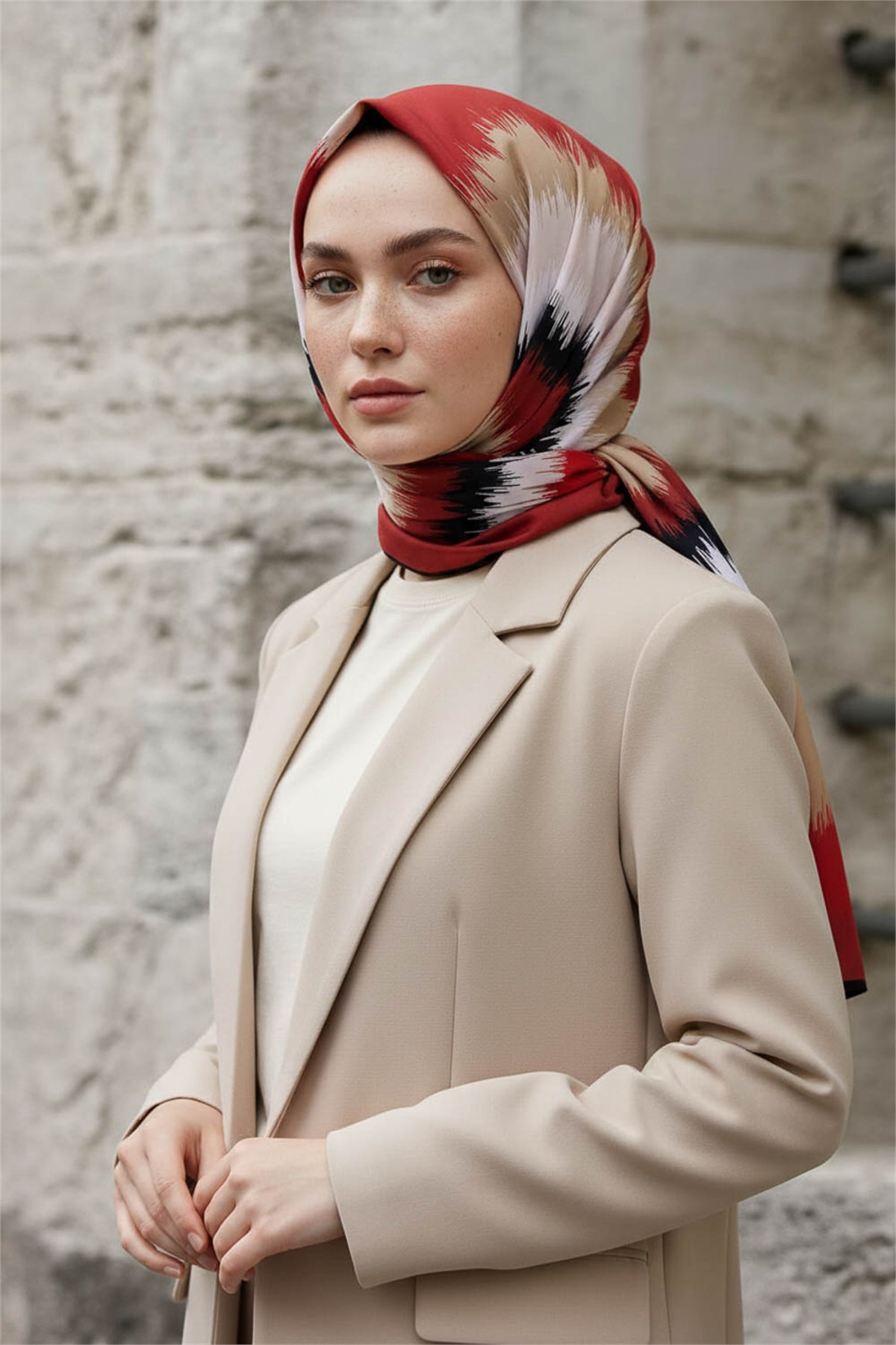 KREP FREKANS DESENLİ BORDO RENKLİ 75X195 KIRIŞMAZ ŞAL