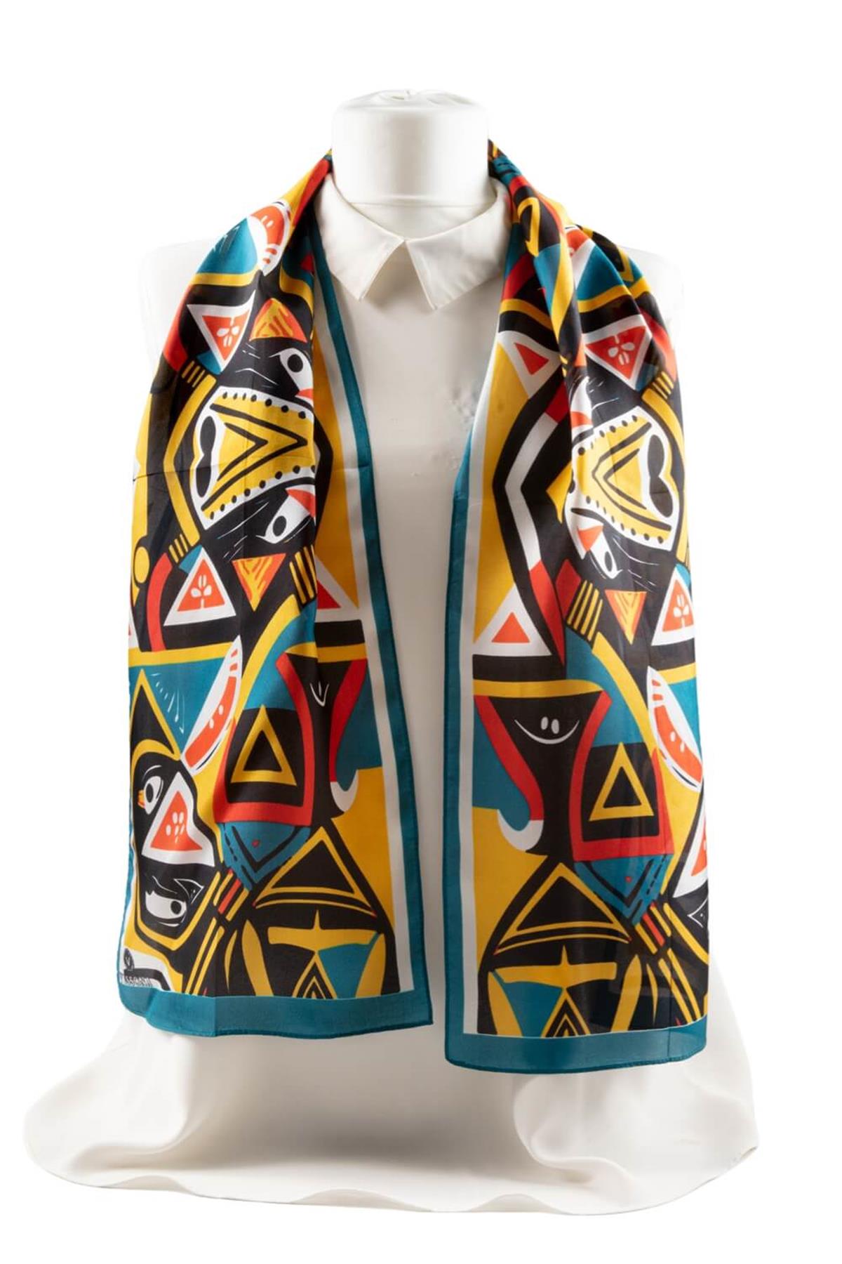 Vissona Geometrik Desenli İpek Fular