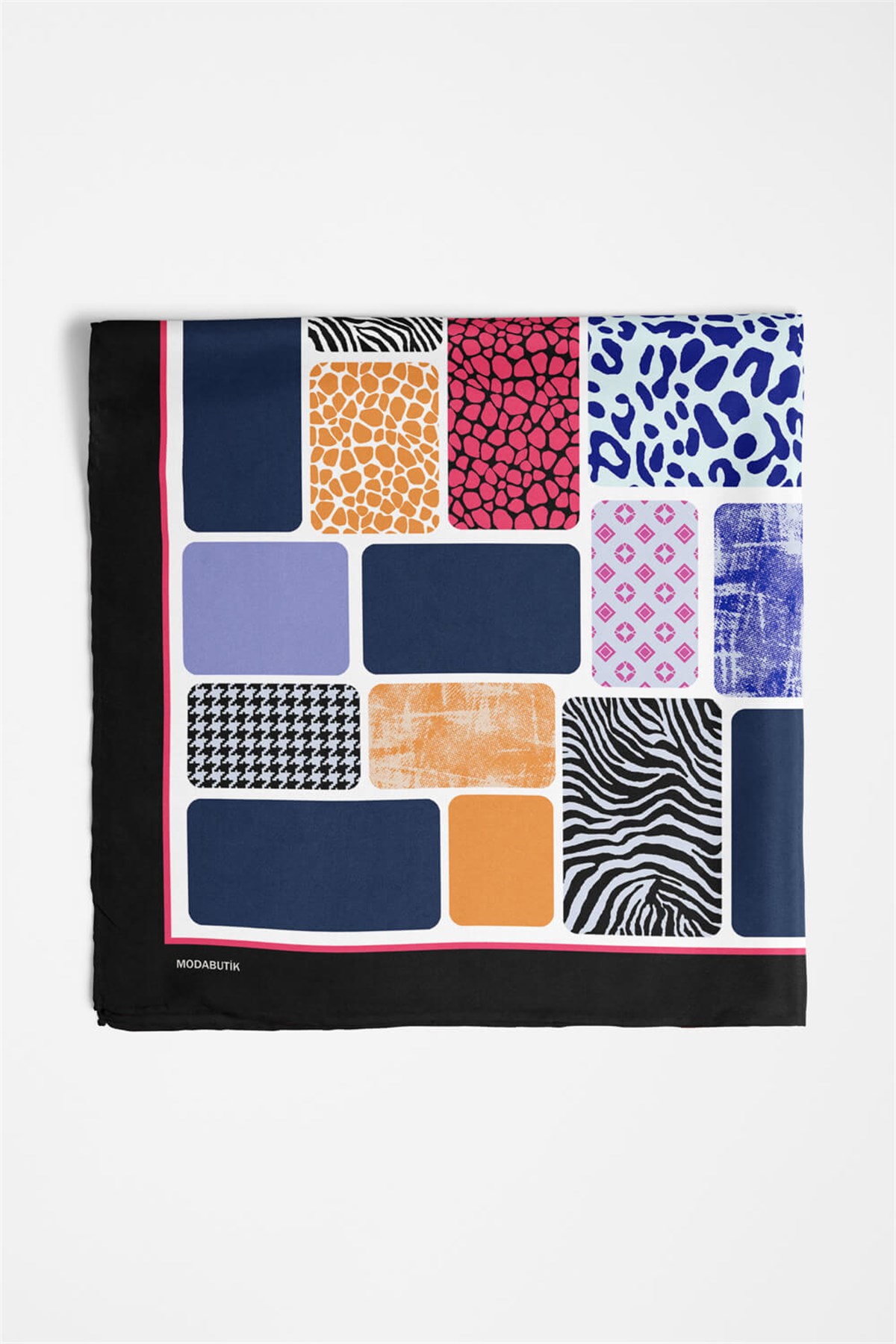 Violla D110 Kadın Dikdörtgen Desenli Bandana 50x50 Mavi DG0497-22