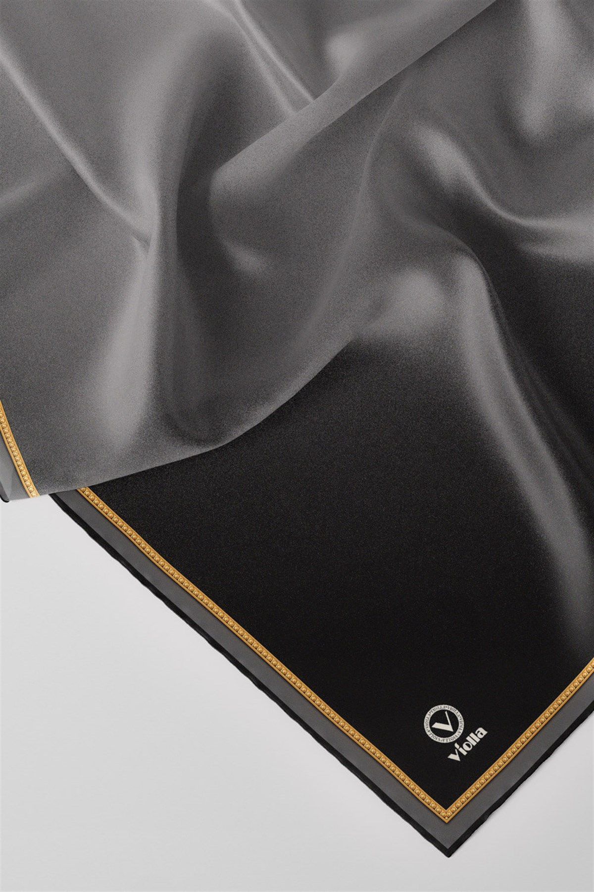 Twill Degrade Desenli Gri Renkli 90x90 Eşarp (İpek İçermez) Kenar Dikiş Şekli El Dikişli