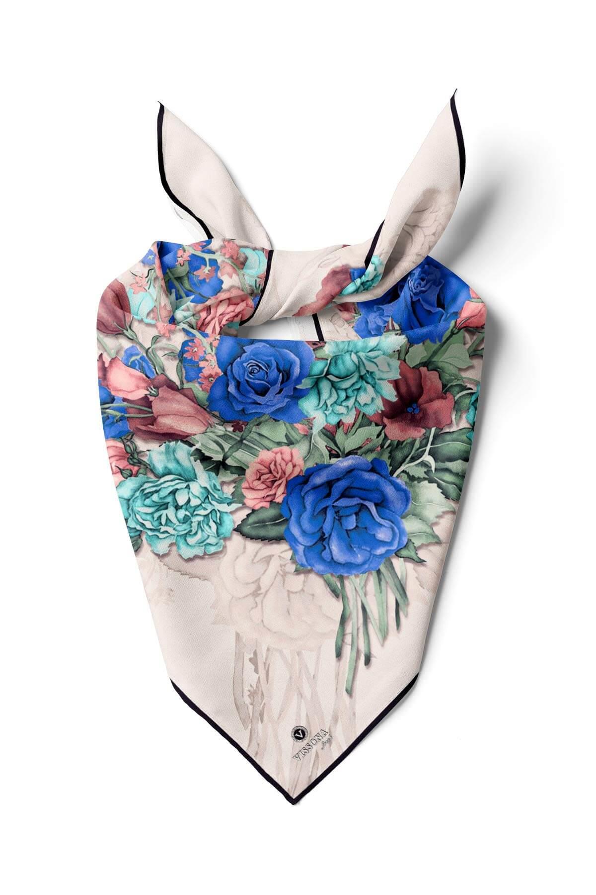 %100 İpek Kadın Desenli Bandana 80x80