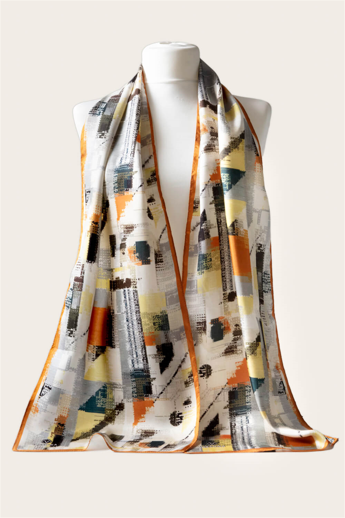 %100 İPEK GEOMETRİK DESENLİ KADIN FULAR 30X170