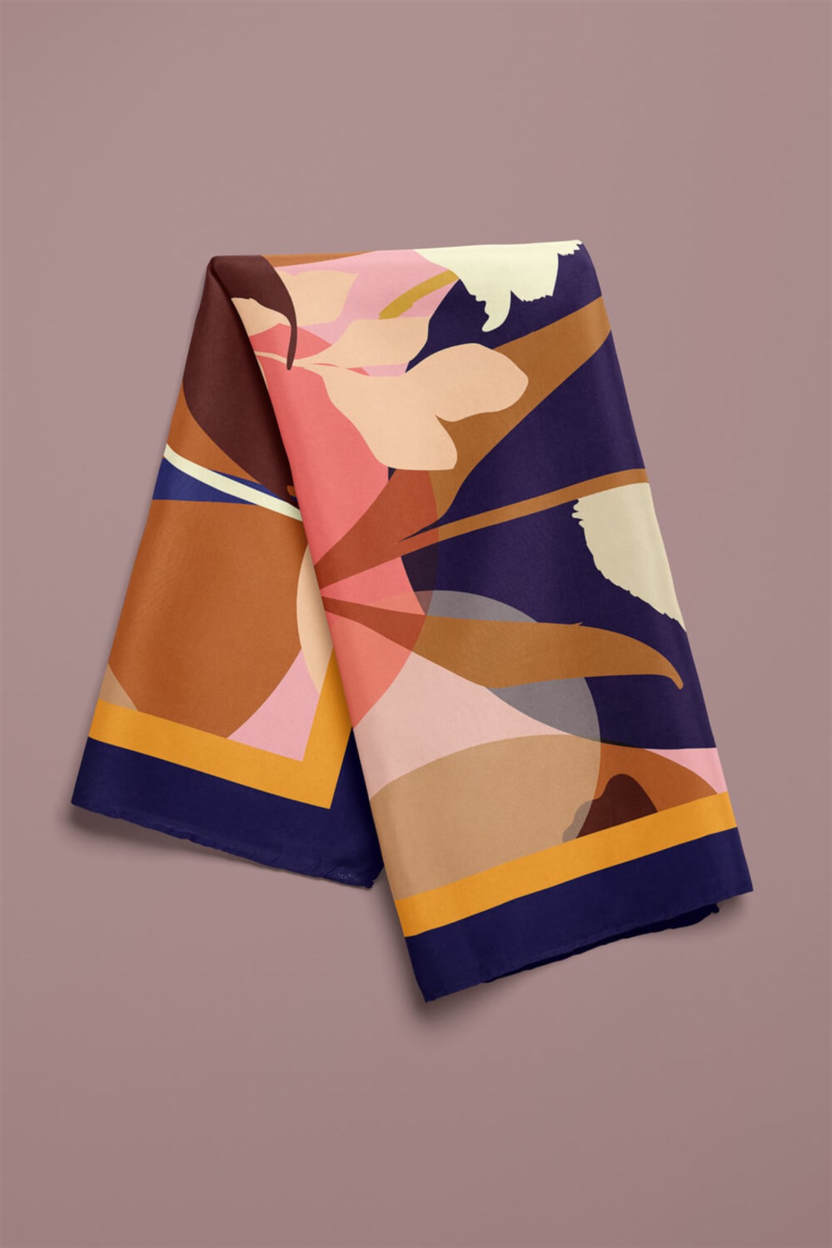 Violla Z23 Kadın Kahverengi Krem Lale Desenli 50x50 Bandana - DG0887