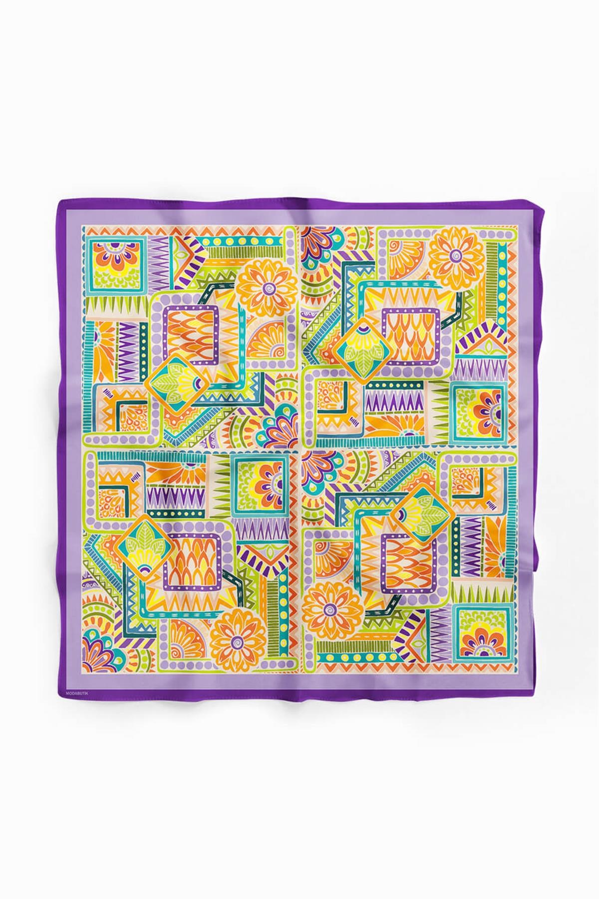 Violla B72 Kadın Lila Sweat Patch Desenli 50x50 Bandana HYL DG0643-22