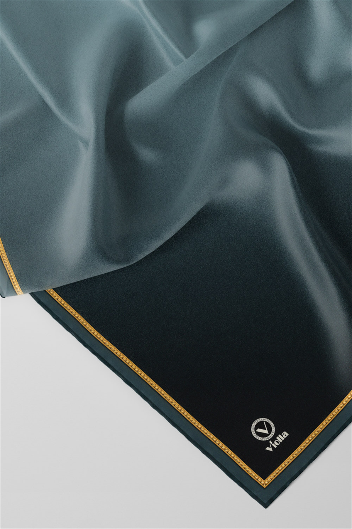 Twill Degrade Desenli Petrol Yeşili Renkli 90x90 Eşarp (İpek İçermez) Kenar Dikiş Şekli El Dikişli