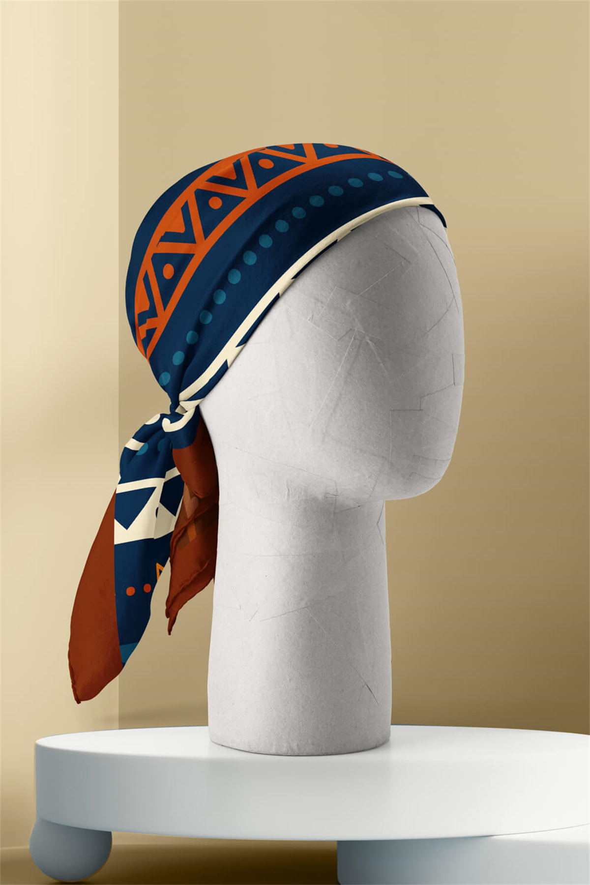 A10 Kadın Egzotik Desenli Bandana 50x50 Sarı Turuncu Mavi DG0311-22