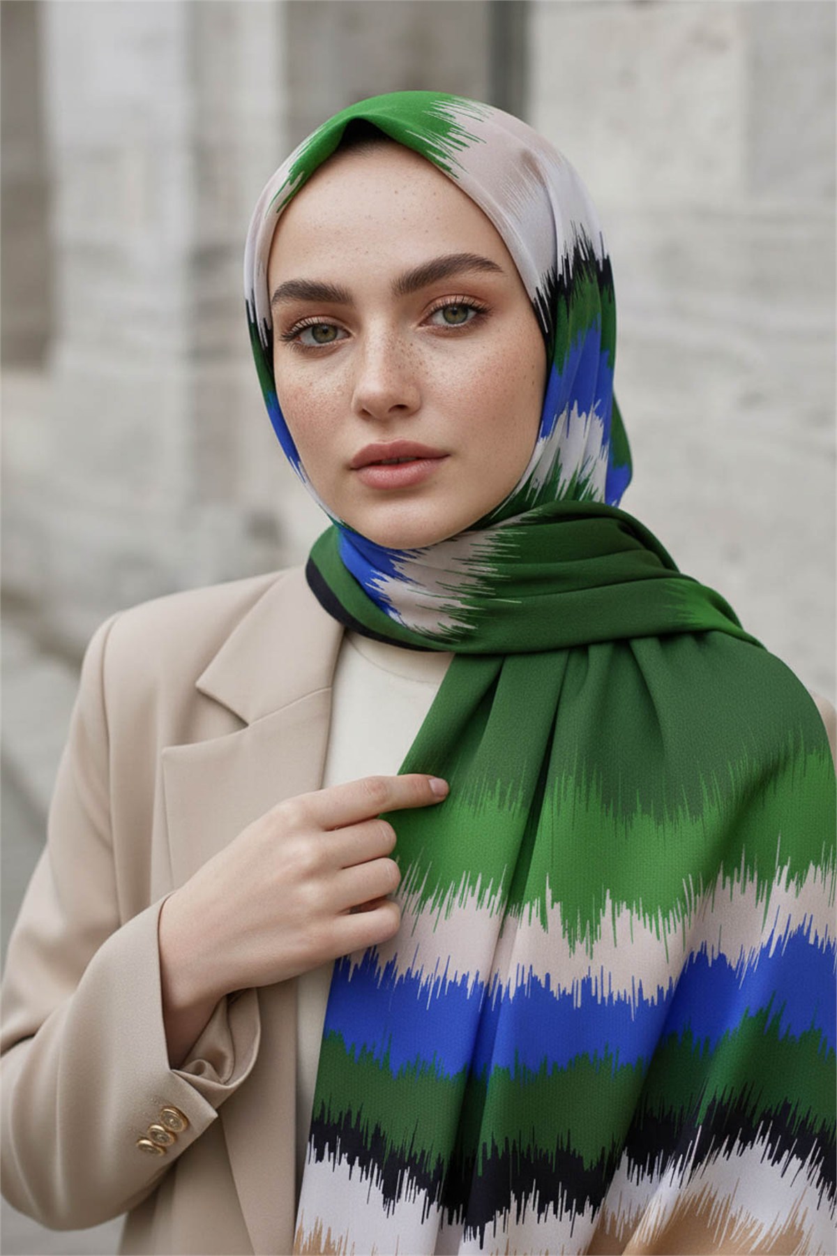 KREP FREKANS DESENLİ ZÜMRÜT YEŞİLİ RENKLİ 75X195 KIRIŞMAZ ŞAL