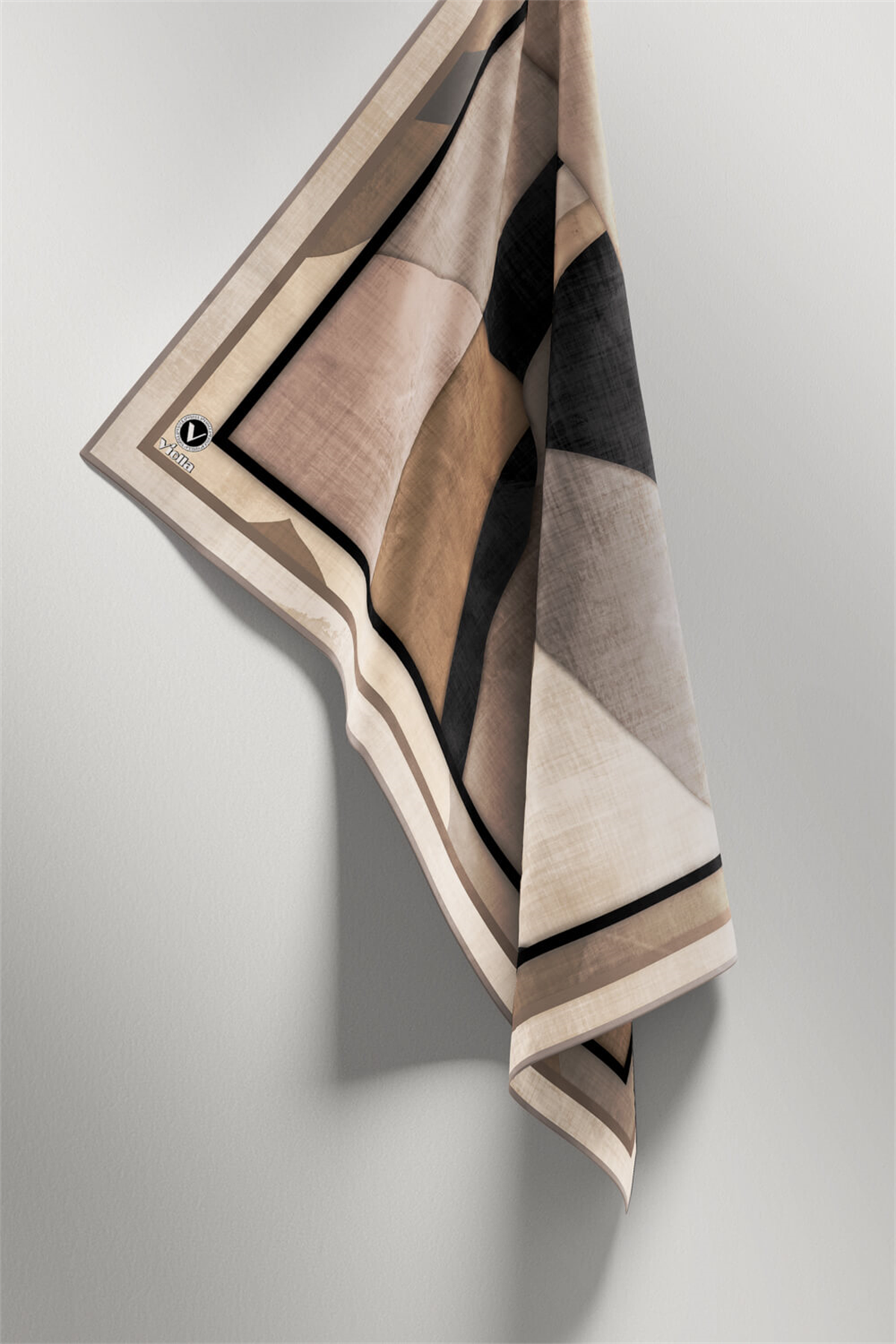 Twill Geometrik Desenli Taş Renkli 90x90 Eşarp (İpek İçermez) Kenar Dikiş Şekli El Dikişli