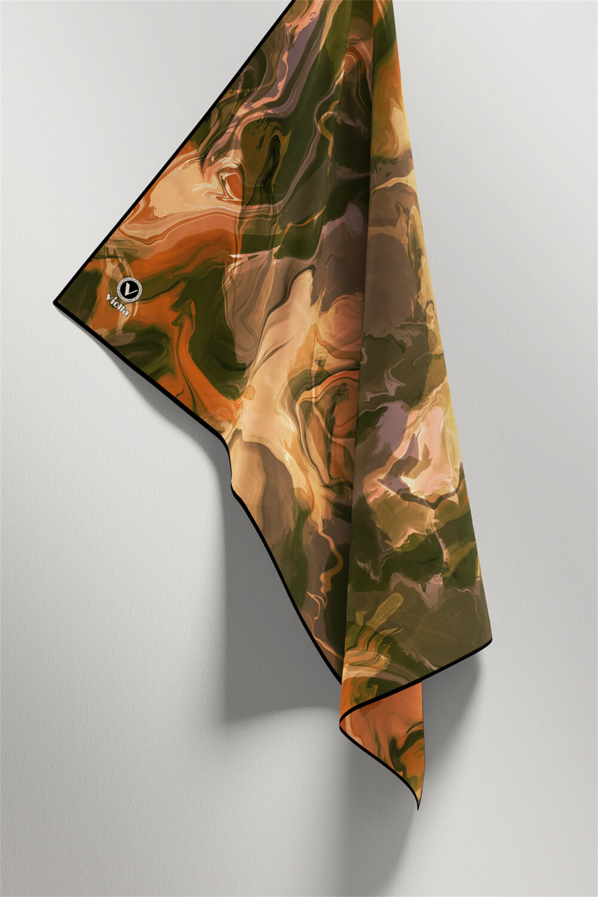 Twill Batik Desenli Hardal Renkli 90x90 Eşarp (İpek İçermez) Kenar Dikiş Şekli El Dikişli