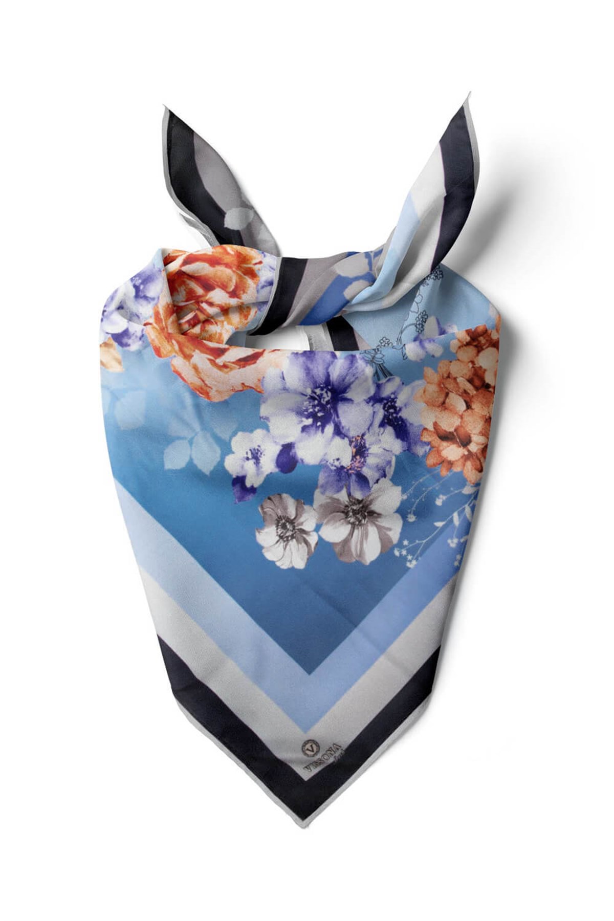 %100 İpek Kadın Desenli Bandana 80x80