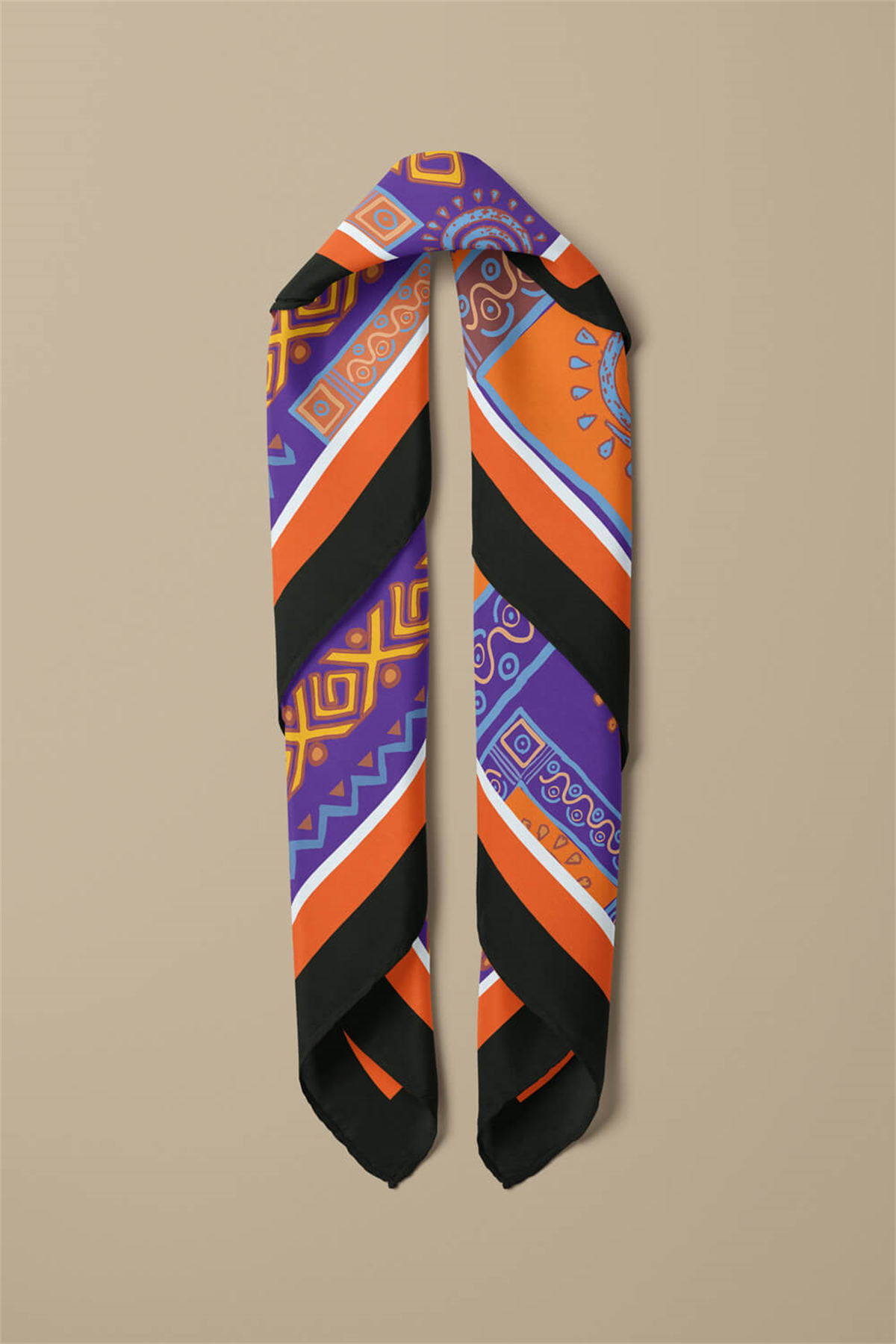 H19 Kadın turuncu etnik desenli 50x50 Bandana