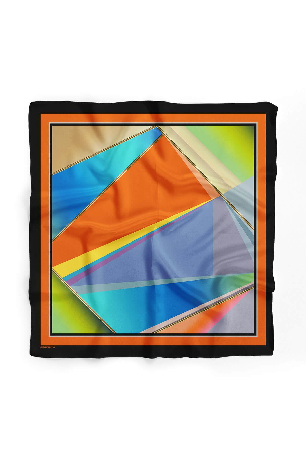 C68 Kadın Turuncu Mavi Extreme Desenli 50x50 Bandana