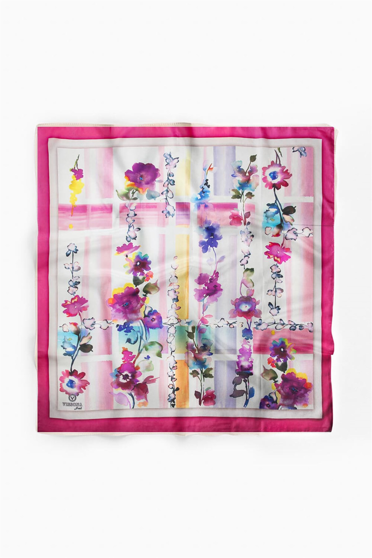 %100 İpek Kadın Desenli Bandana 80x80