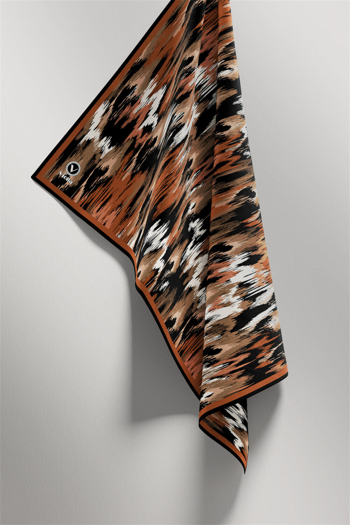Twill Fırça Desenli Taba Renkli 90x90 Eşarp (İpek İçermez) Kenar Dikiş Şekli El Dikişli