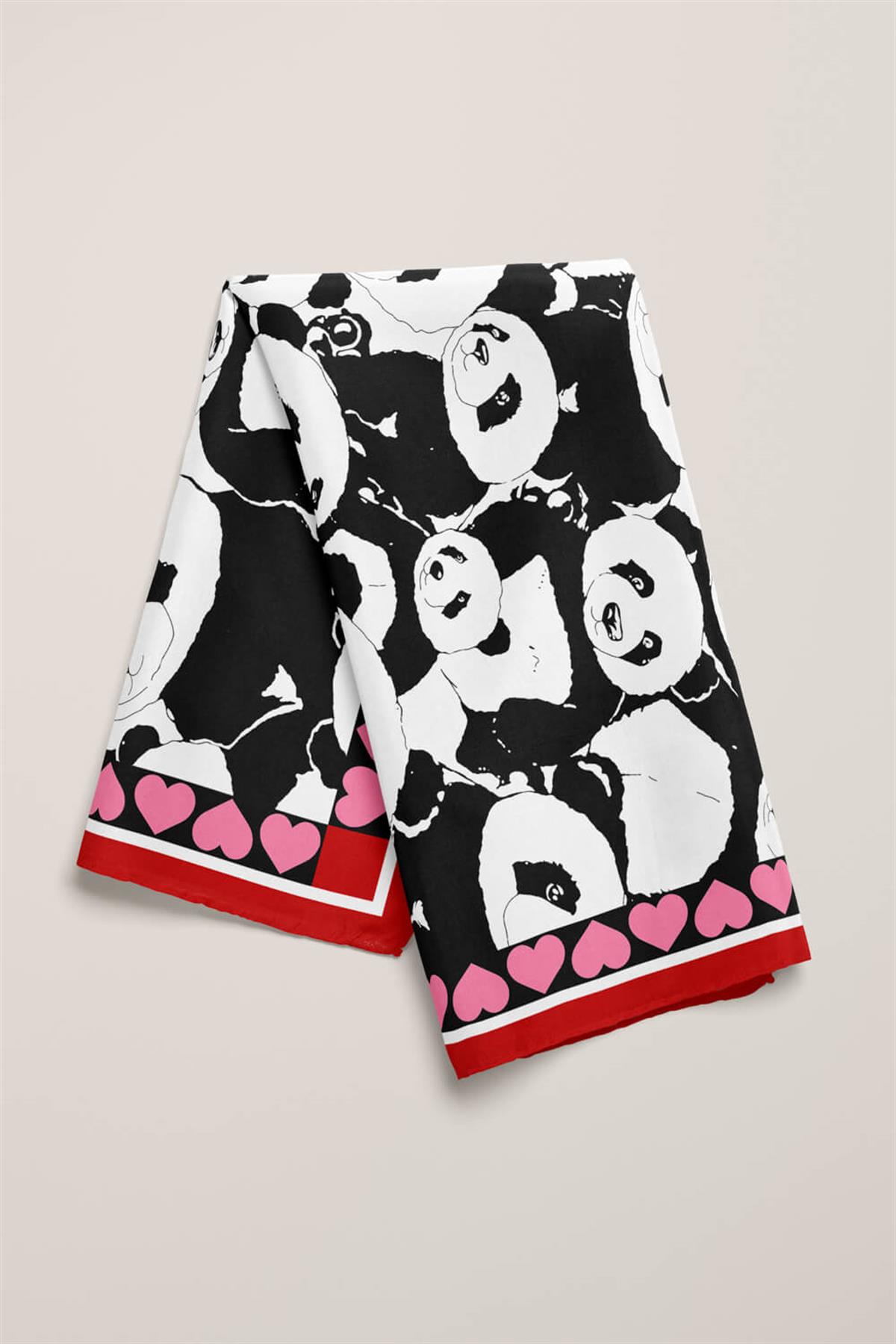 Vissona Panda Desenli İpek Bandana
