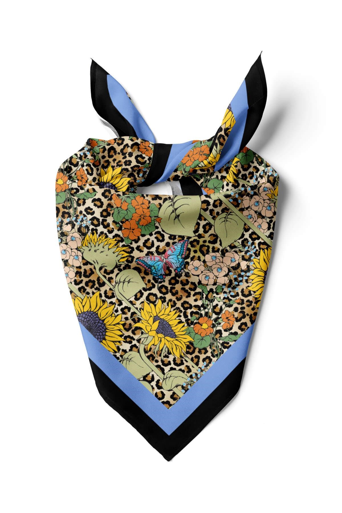 Violla B96 Kadın Sarı Çiçek Desenli 50x50 Bandana