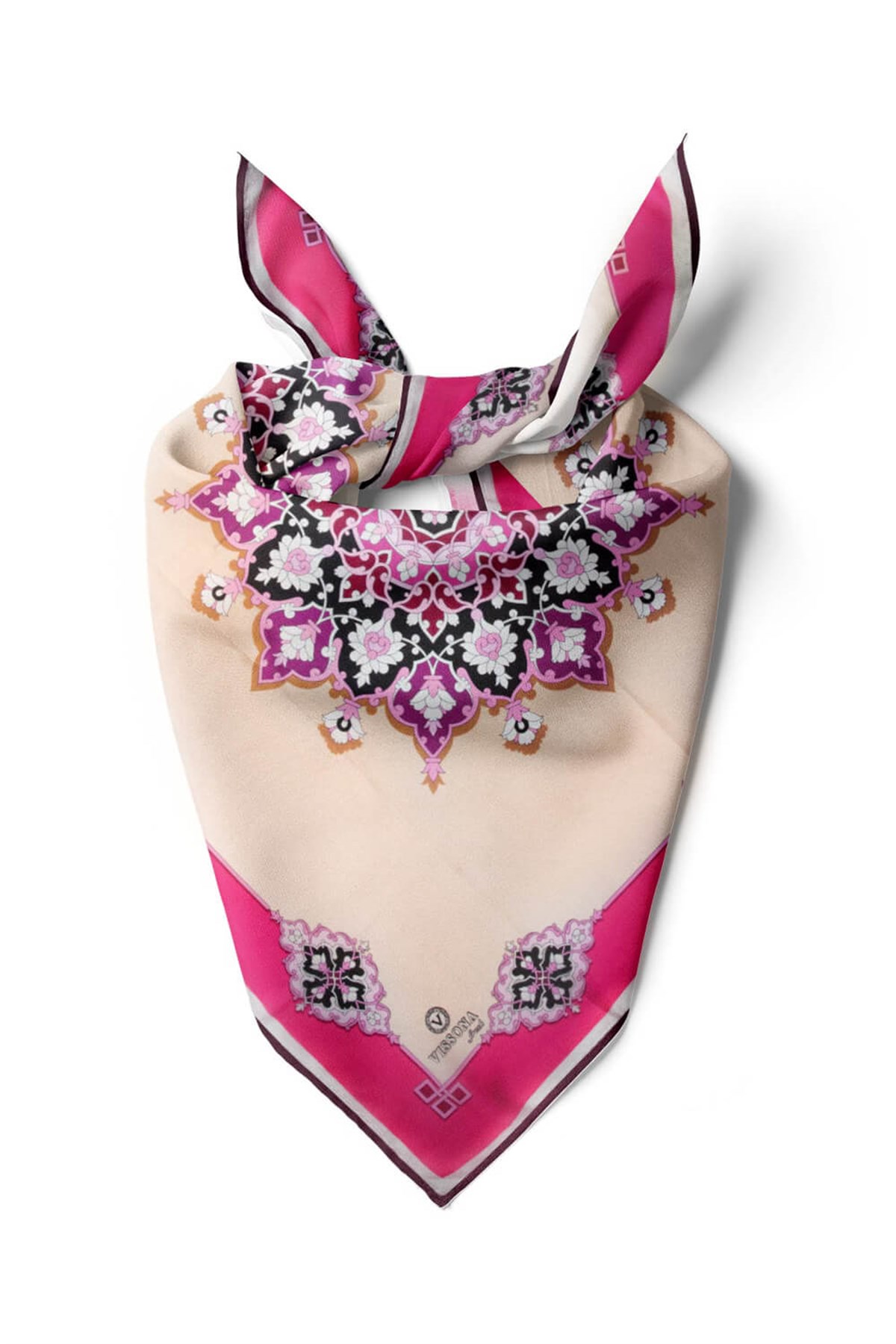 %100 İpek Kadın Desenli Bandana 80x80