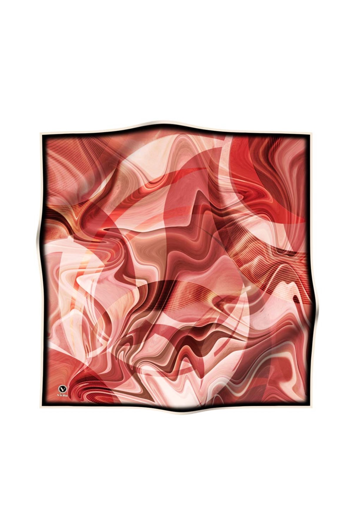 Twill Soyut Dalga Desenli Kırmızı Renkli 90x90 Eşarp (İpek İçermez) Dikim Şekli : El Dikişi