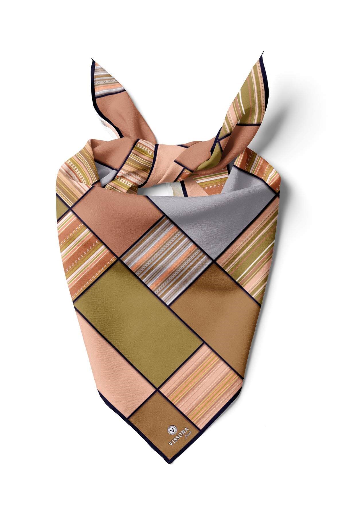 %100 İpek Kadın Geometrik Desenli Bandana 80x80