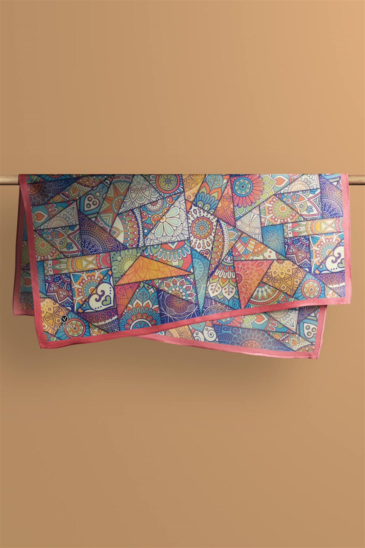 %100 İpek Mandala Desenli Kadın Bandana