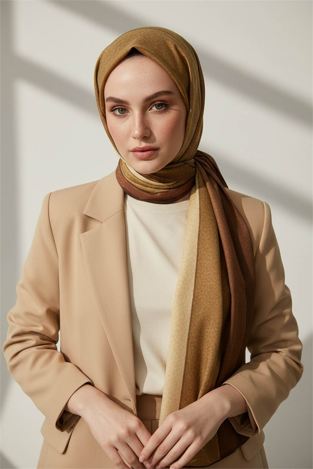 KREP DALGA DESENLİ TABA RENKLİ 75X195 KIRIŞMAZ ŞAL