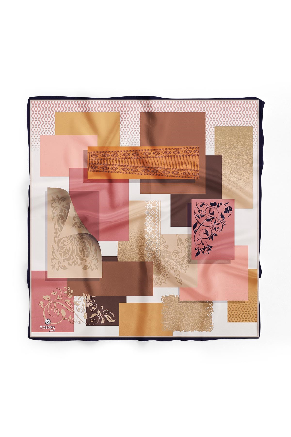 %100 İpek Kadın Desenli Bandana 80x80