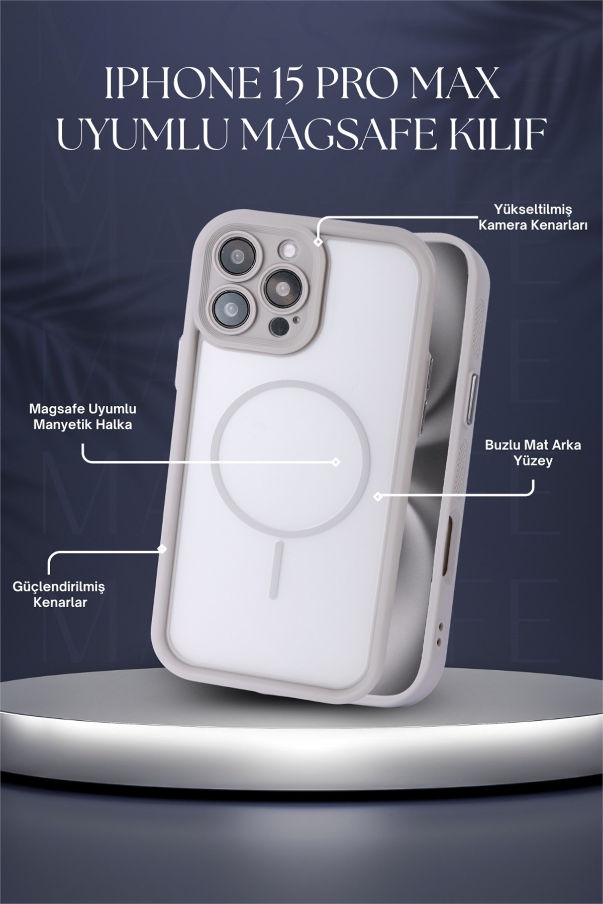 iPhone 14 Pro Max Kılıf – Kamera Korumalı – MagSafe Uyumlu – Gri Renk – Mat Silikon Telefon Kılıfı